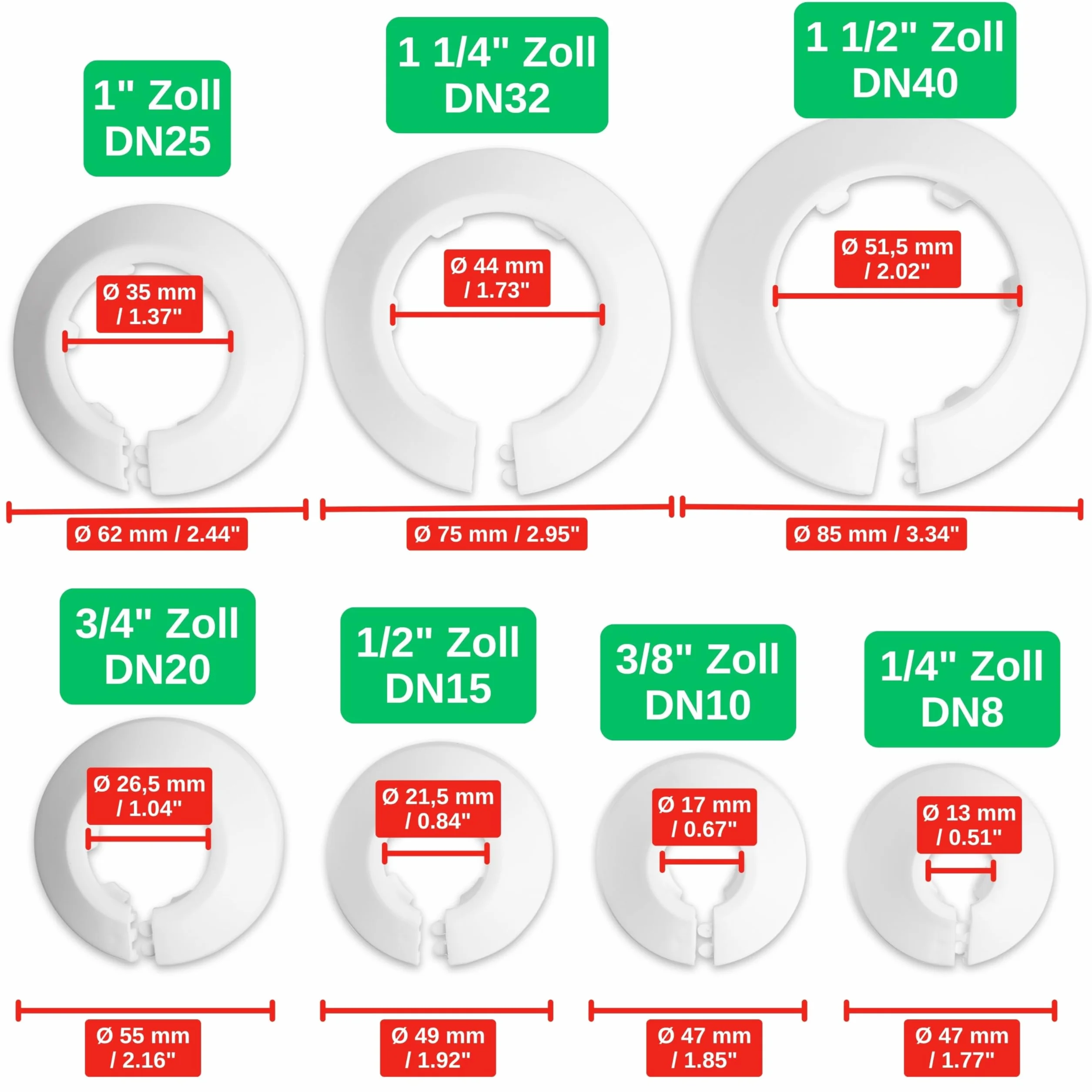 Rozeta Grzejnikowa DN25 35 mm Wewnątrz 62 mm Na Zewnątrz Wysokość 14 mm 1 Cala 6 Sztuk