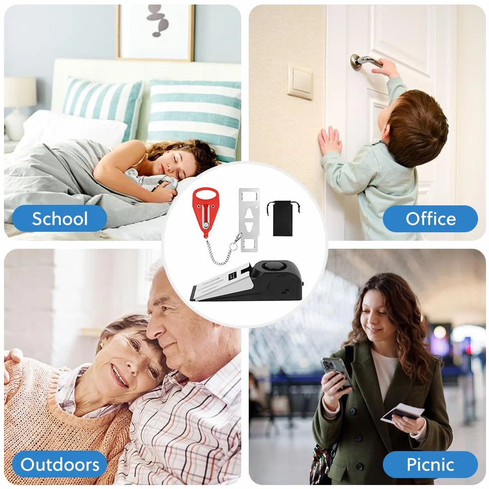 Flintronic Alarm zatrzymania drzwi, przenośny alarm ogranicznika drzwi i zamek do drzwi, regulowane urządzenie zabezpieczające Wdge z alarmem 120 dB, kliny do drzwi w pomieszczeniach do domu, hotelu