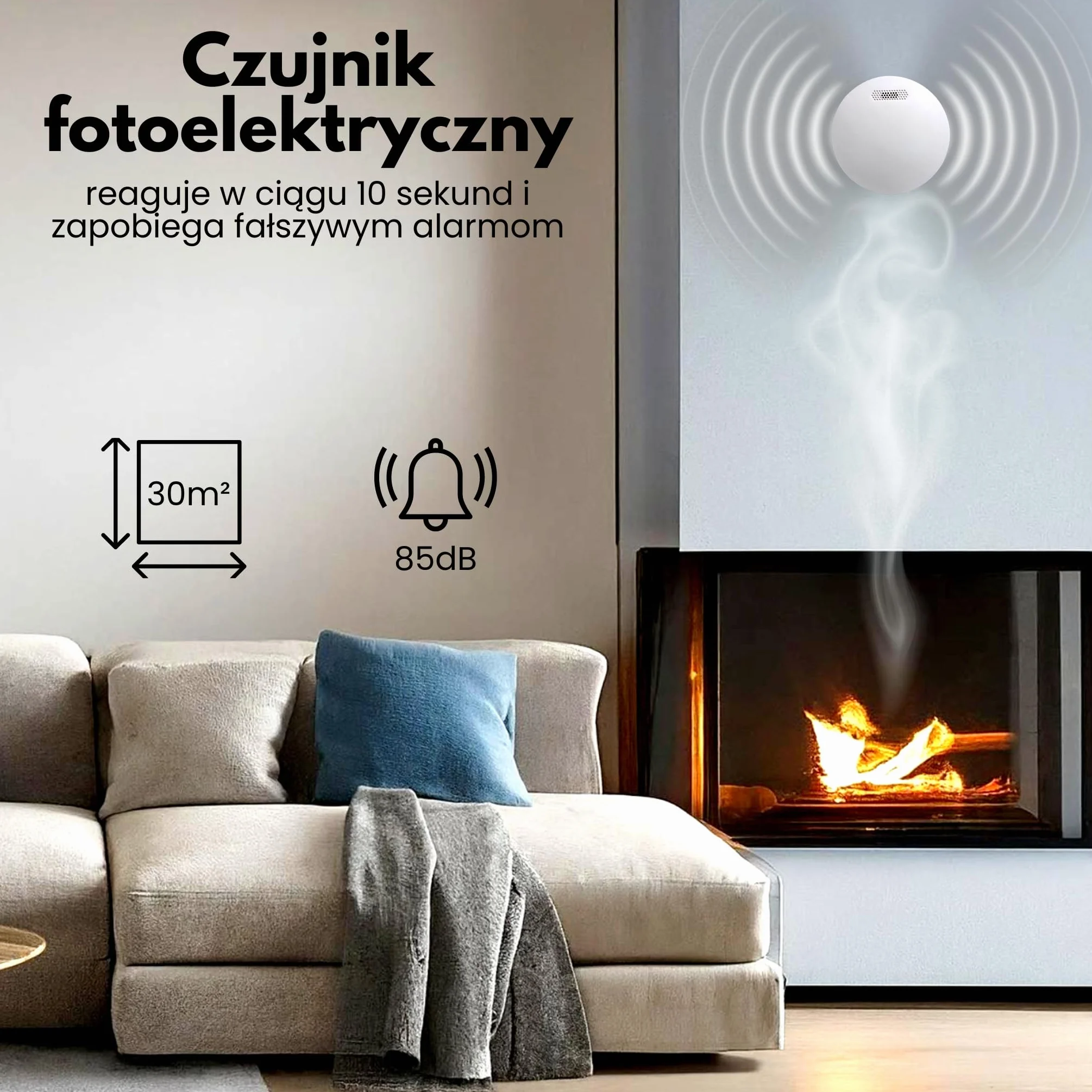 Aroha Inteligentny alarm przeciwpożarowy WiFi z 10-letnią baterią, czujnik dymu EN14604