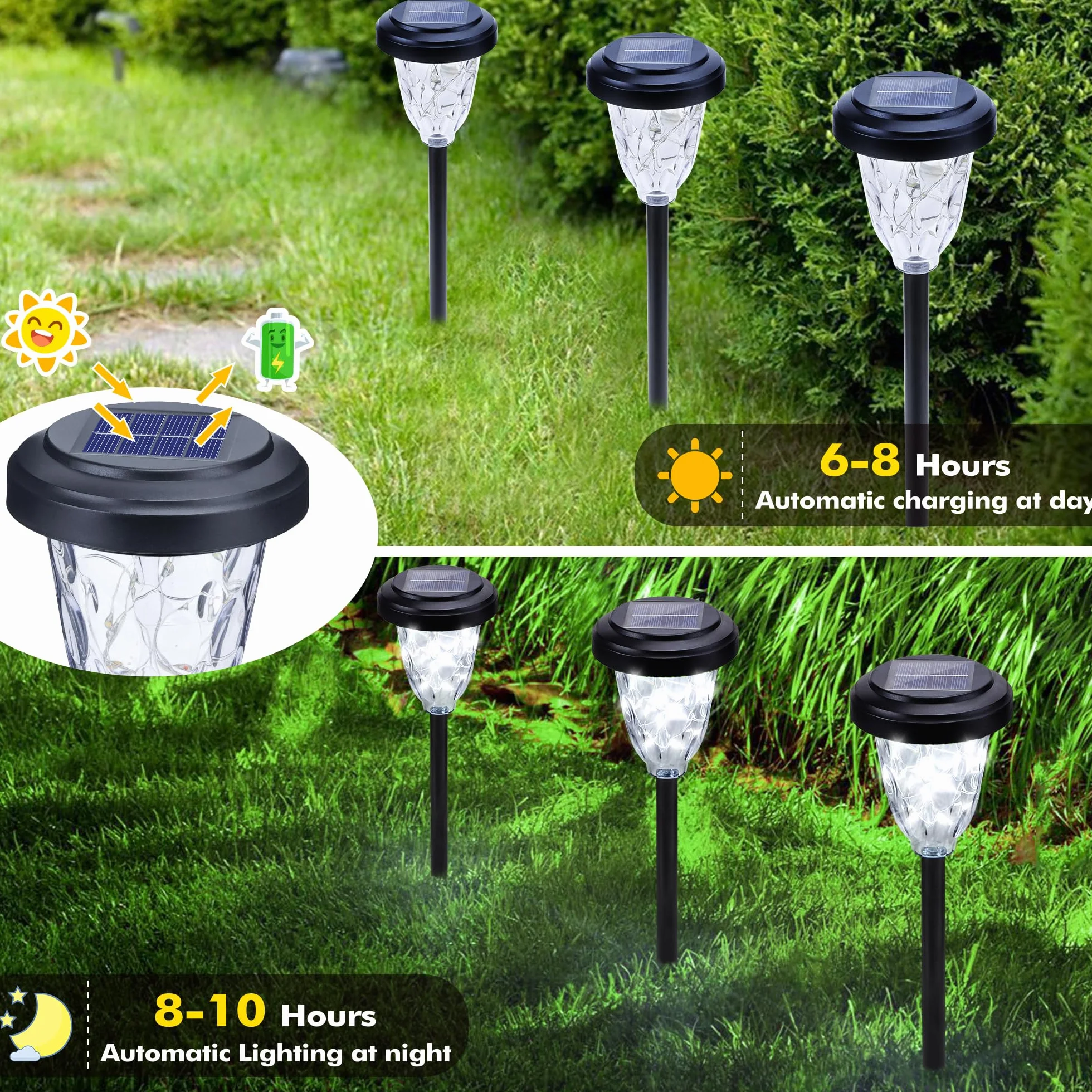 Lampy solarne ogrodowe 6 sztuk, zimna biel, IP65, dekoracja na balkon, trawnik, ścieżki
