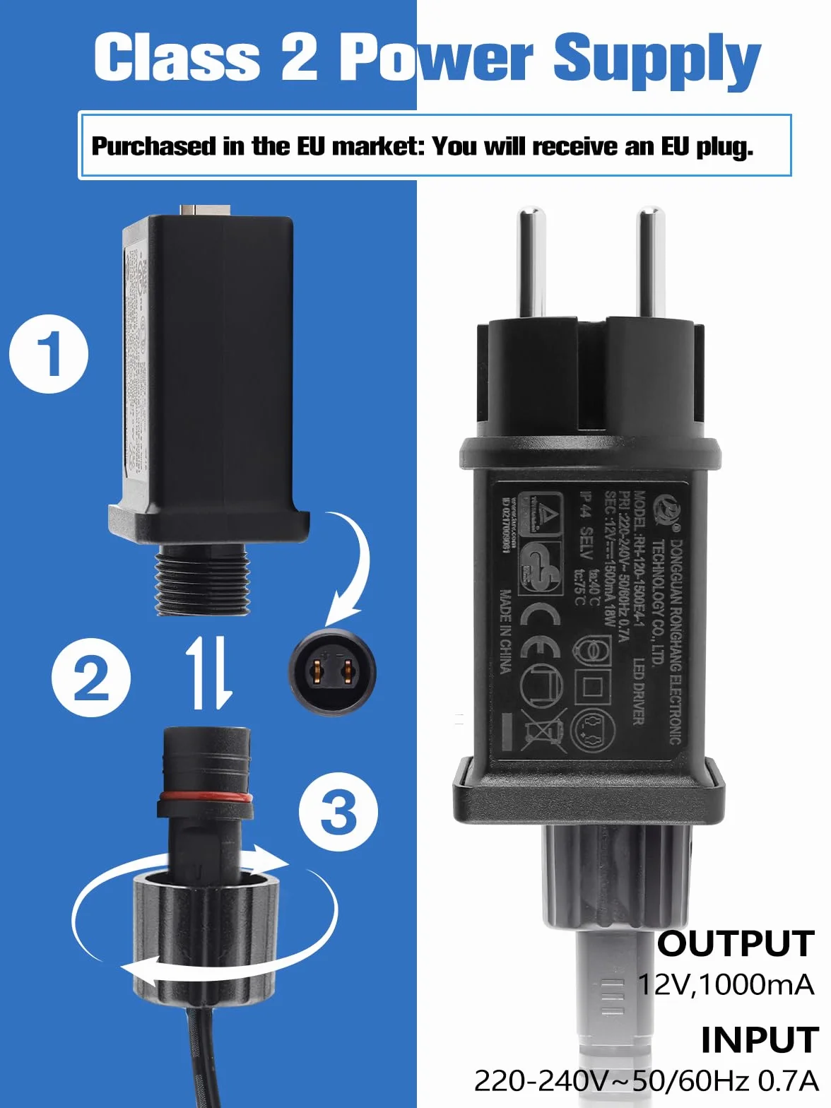 Nadmuchiwany adapter 12 V 1,5 A IP44 wodoodporny transformator zasilacz do LED