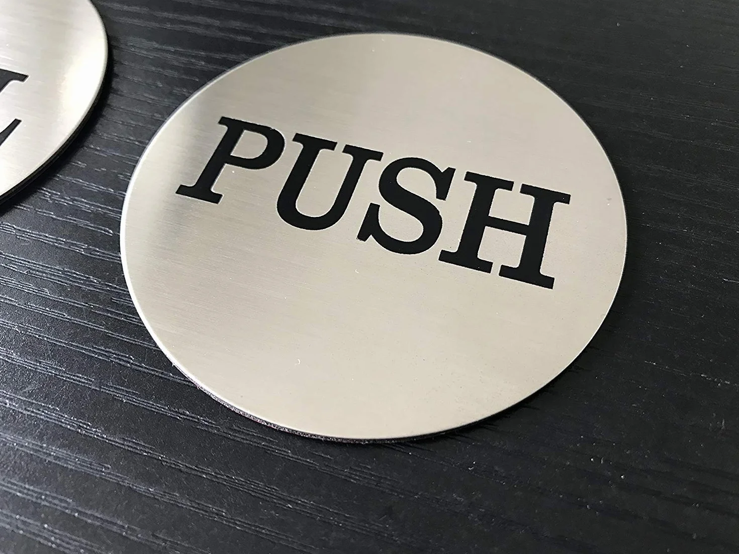 Okrągłe znaki do drzwi Push Pull 5 cm stal nierdzewna 304 szczotkowane srebro 2 sztuki