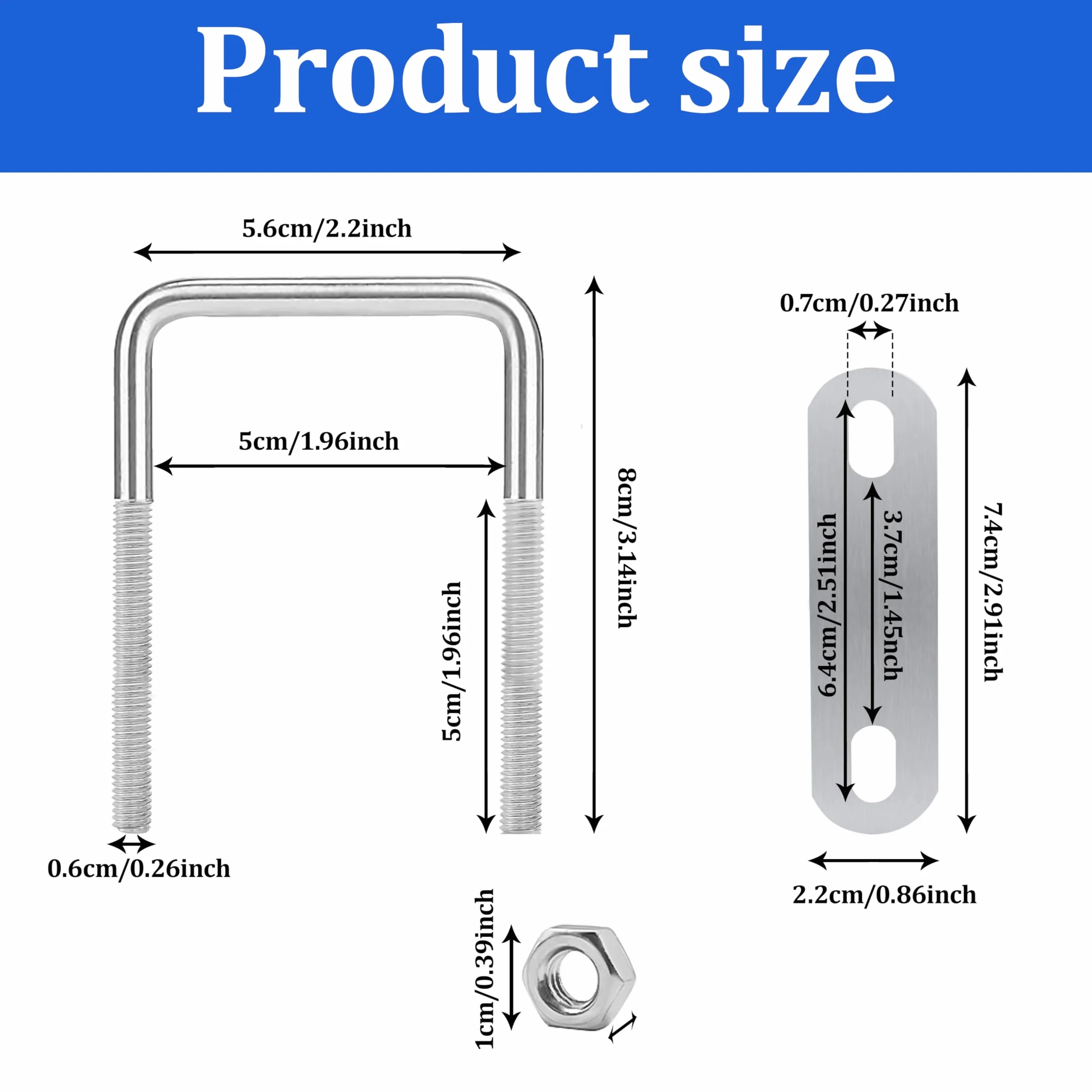 Zestaw 8 śrub U M6 U-Bolts, 80x50mm Śruba U ze stali nierdzewnej z nakrętką podkładki śruby mocujące do mocowania węży