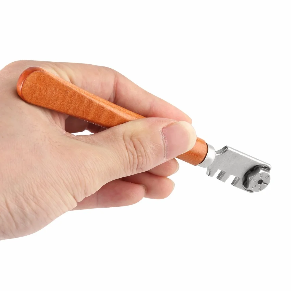 Zunate Glass Cutter, 130MM Profesjonalny sześciokołowy nóż do szkła z drewnianą rączką