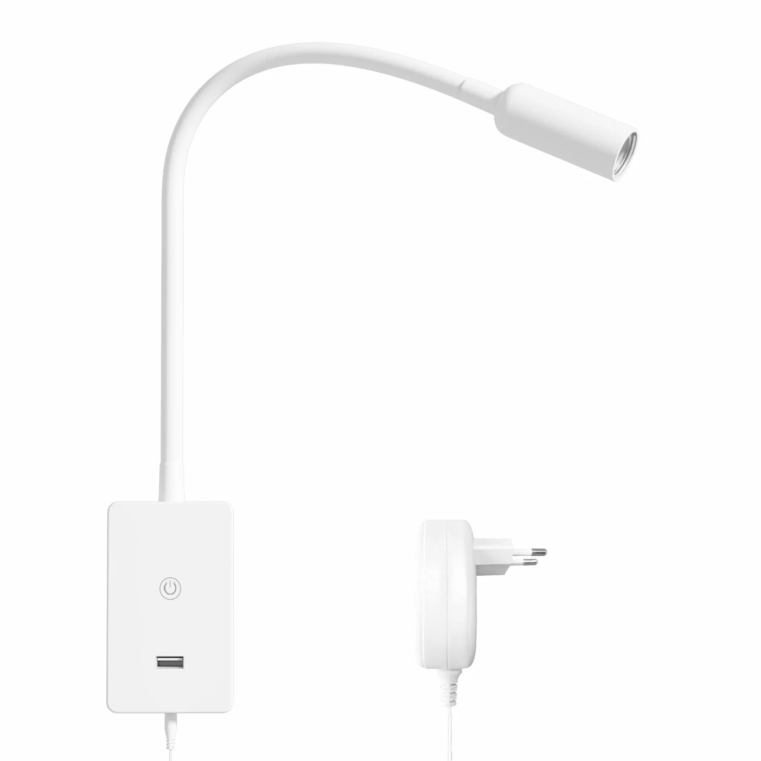 ENUOTEK Lampka Nocna LED Z Regulacją Dotyku Do Montażu Na Ścianie, Biała Kinkiet Do Czytania Z Portem USB 5V2A, Elastyczny Giętki Przewód, 4 Poziomy Jasności, Neutralne Białe
