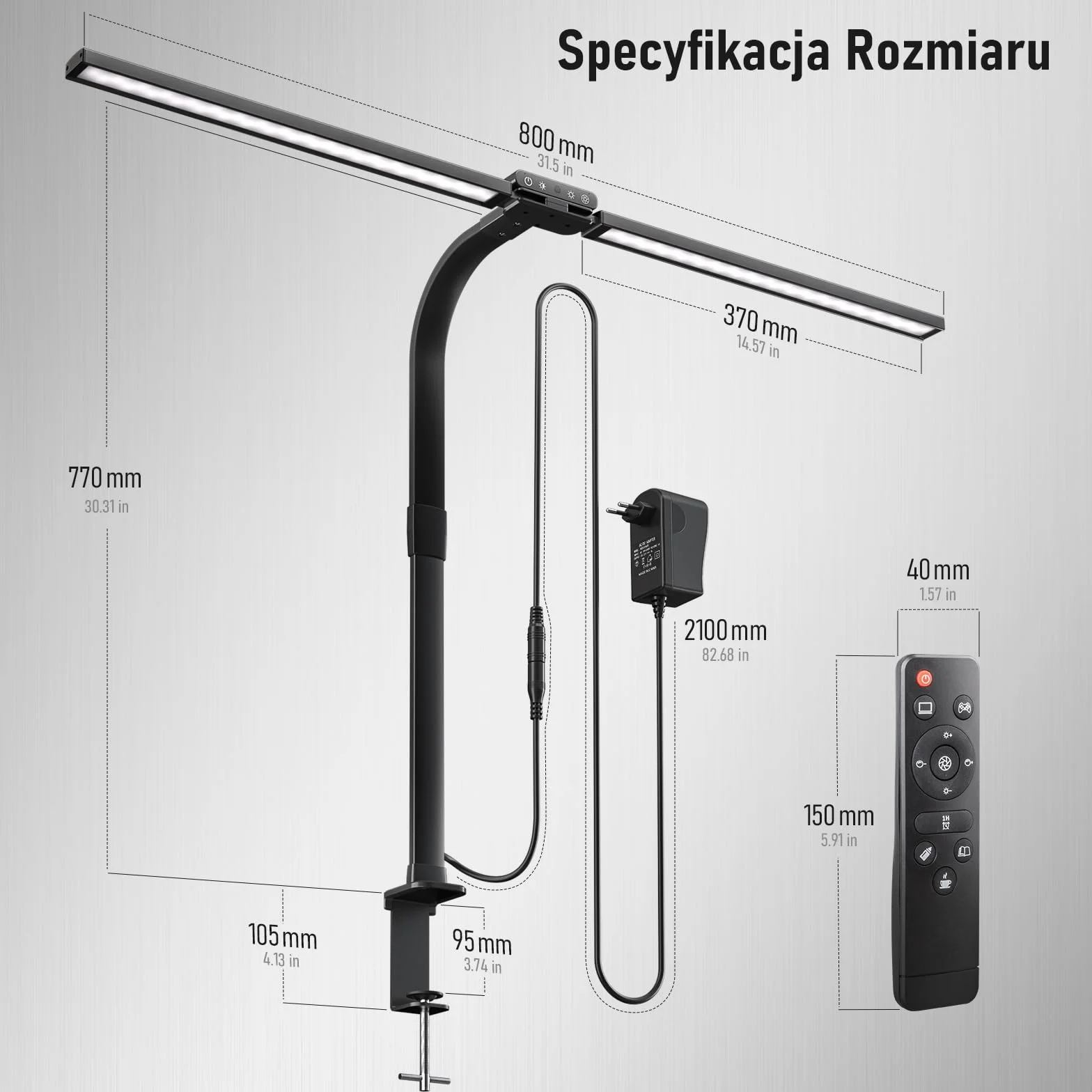 Jeebel Lampa Biurkowa LED 24W 80cm Dwugłowicowa z Pilotem 1800LM