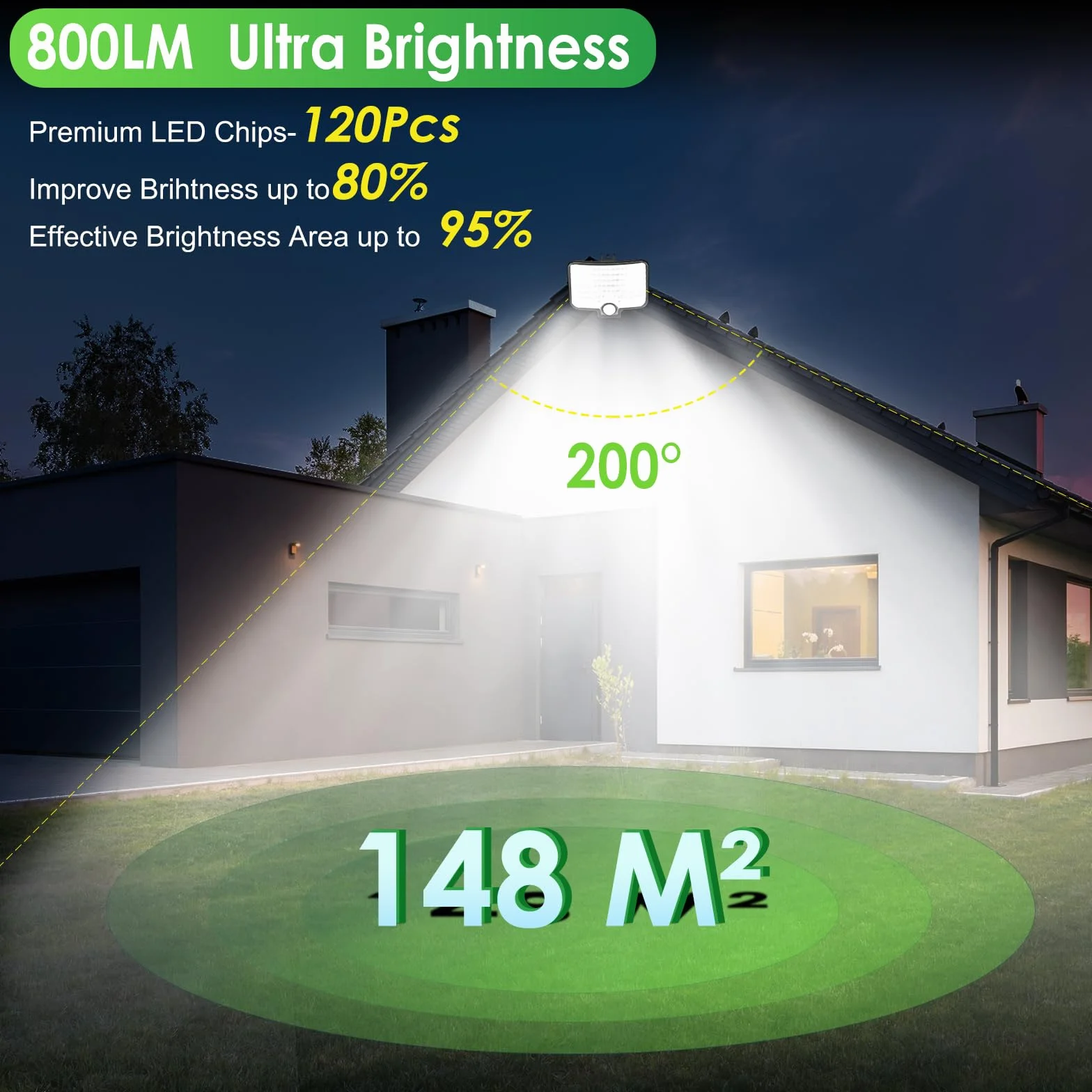 Zewnętrzna lampa solarna LED 800 lm 2600 mAh IP65 z czujnikiem ruchu 120 diod 3 tryby