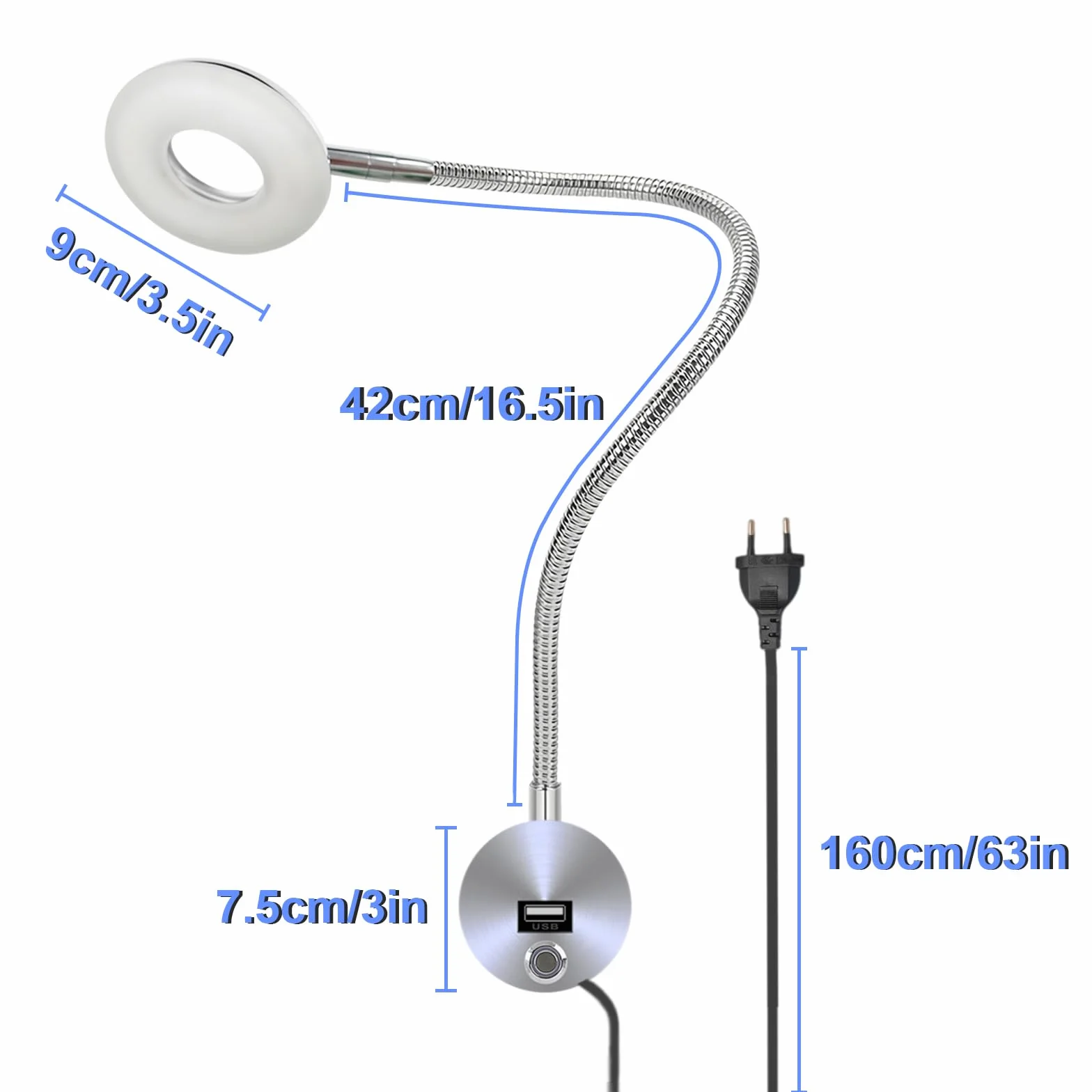 VOMI Lampka do czytania LED ścienna dotykowa ściemniana 360° 5W USB