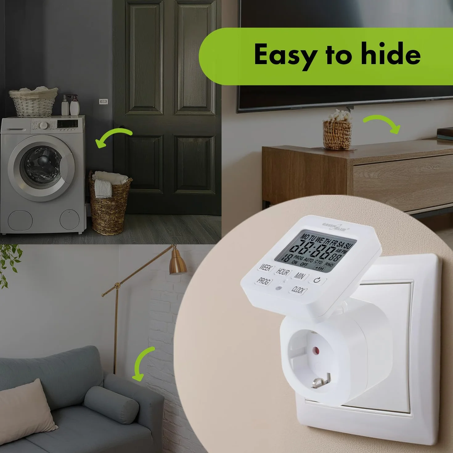 GreenBlue GB605 Zegar Cyfrowy Programator Timer Max. 16A IP20 (Gniazdo F Schuko)