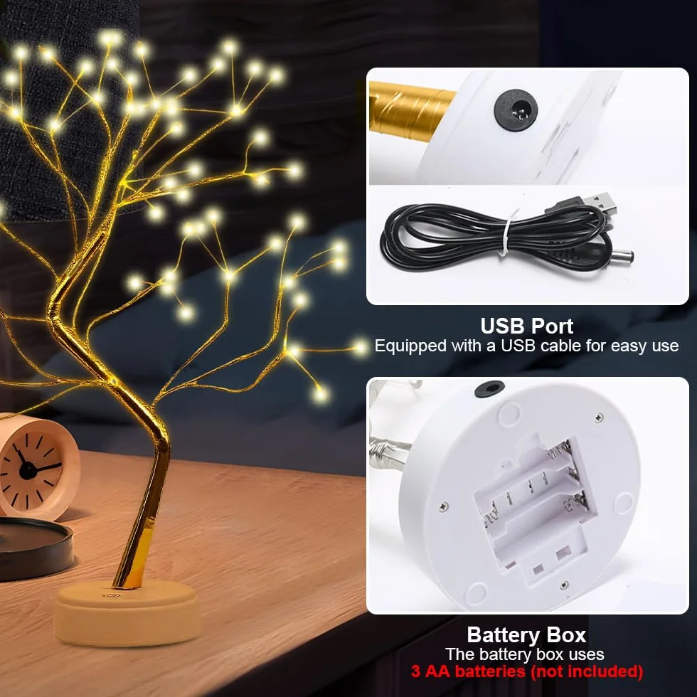 Drzewko świetlne LED, 108 lampek LED, lampka stołowa bonsai, dekoracja bożonarodzeniowa do wnętrz, ciepła biel, do domu, na wesele, festiwal, zasilanie USB/bateryjne