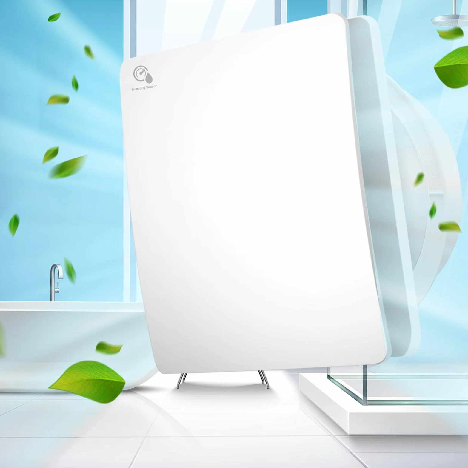 Wentylator łazienkowy 100 mm z czujnikiem wilgotności i dobiegiem, 34 dB, 95 m³/h