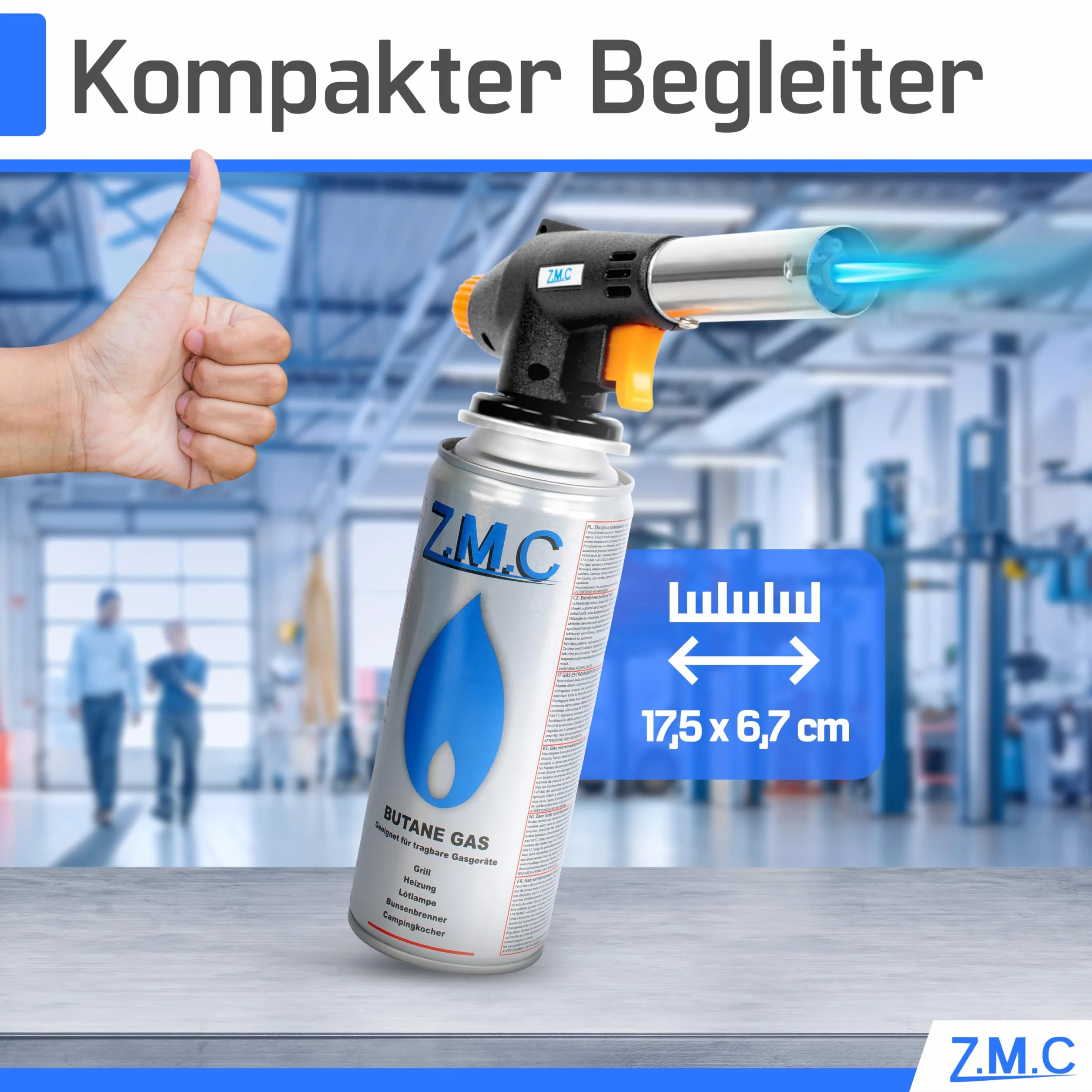 Palnik gazowy Z.M.C 1,3 kW 1300°C z 16 wkładami 227 g regulowany płomień