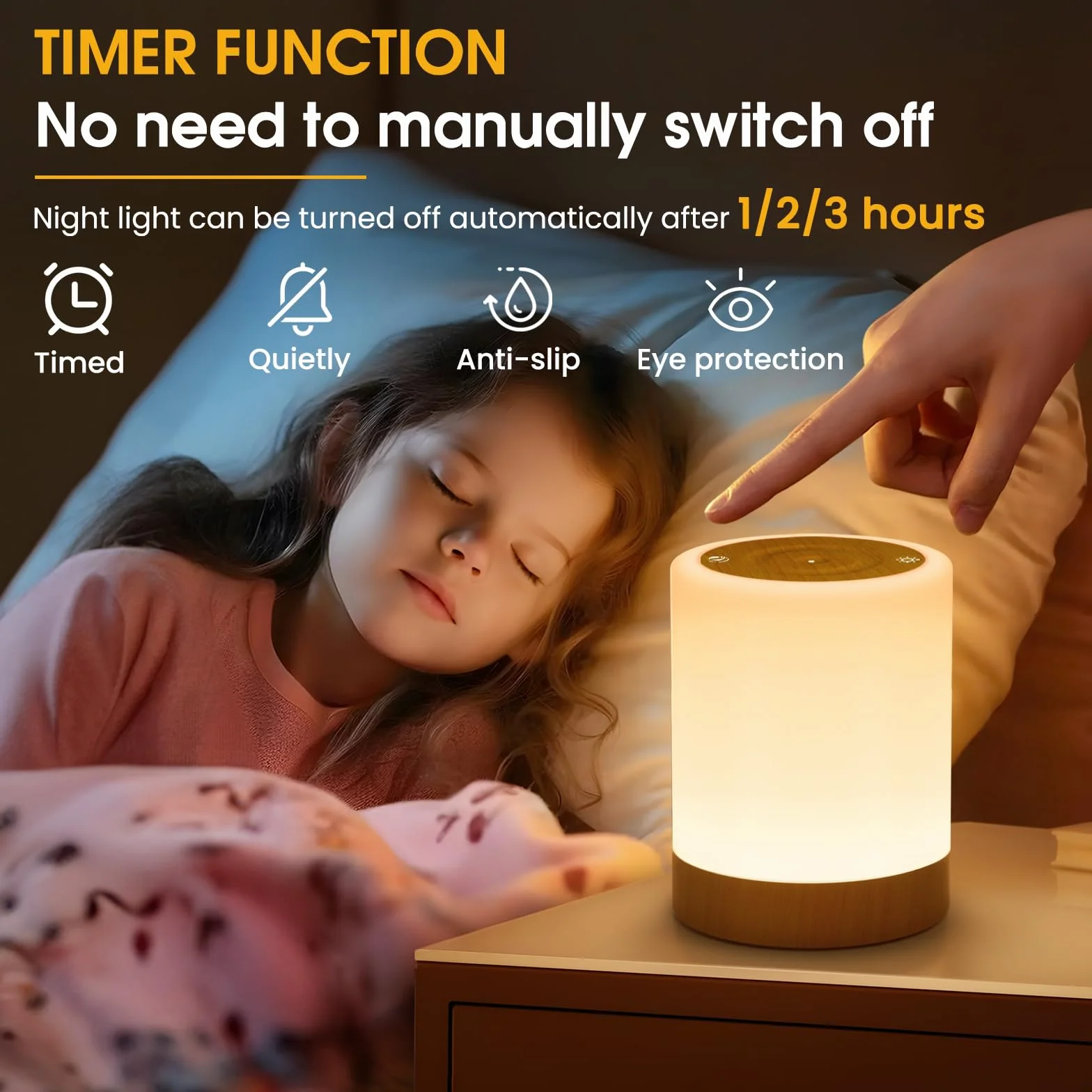 Lampka nocna LED dotykowa 256 kolorów ściemniana USB timer pamięć dla dzieci