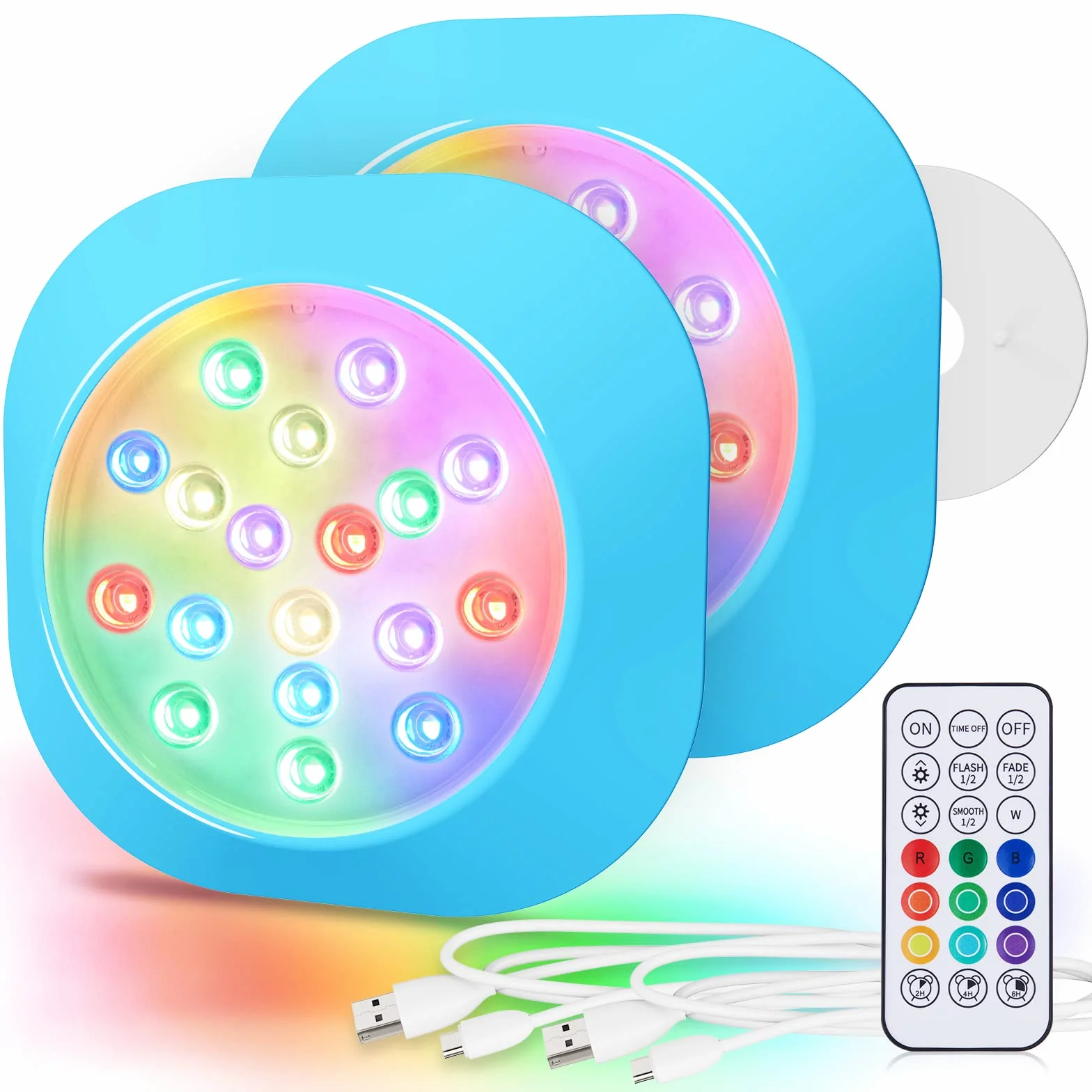 LyLmLe Zatapialne oświetlenie LED basenowe RGBW IP68 14 cm wodoodporna z pilotem magnetyczne zestaw 2 szt
