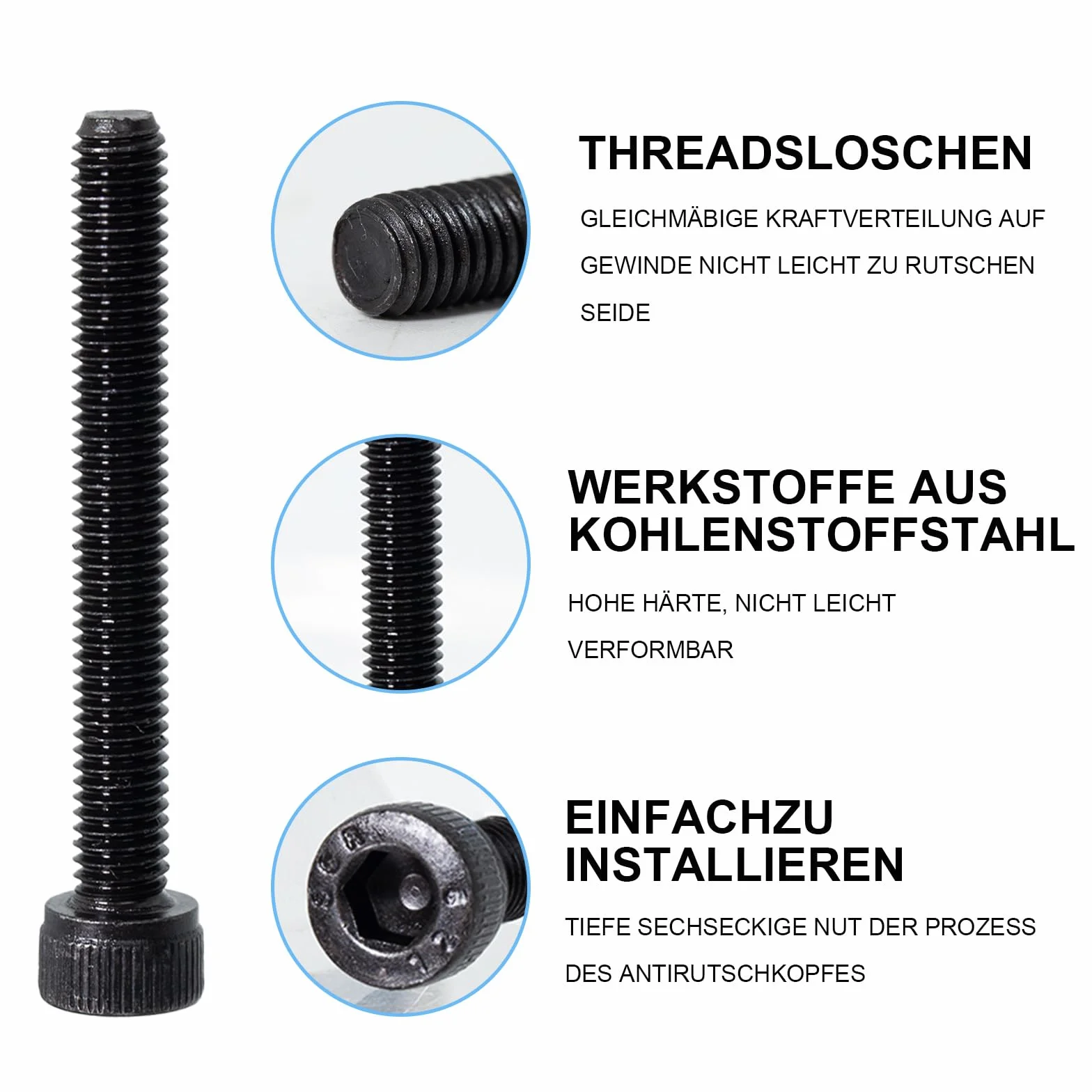 50 sztuk śrub z łbem sześciokątnym M3 x 16 mm, śruby z łbem cylindrycznym DIN 912, śruby imbusowe, czarne, pełny gwint, stal węglowa, śruby maszynowe do maszyn, CNC, pojazdów, mebli, "zrób to