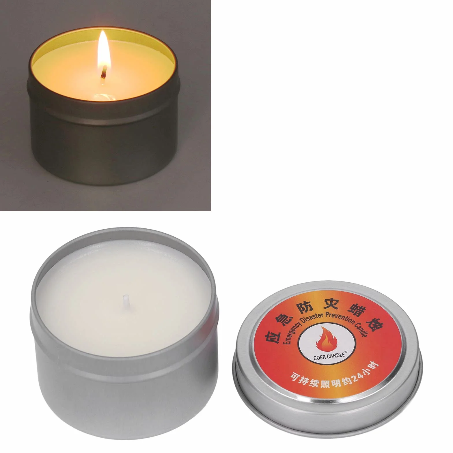 Survival Candle - 24 Godziny Długo Płonąca świeca Awaryjna, Wodoodporna Bezdymna Długo Palić świece dla Przerw w Dostawie Prądu, Natychmiastowe świece Awaryjne dla Outdoor, Camping,(Srebro)