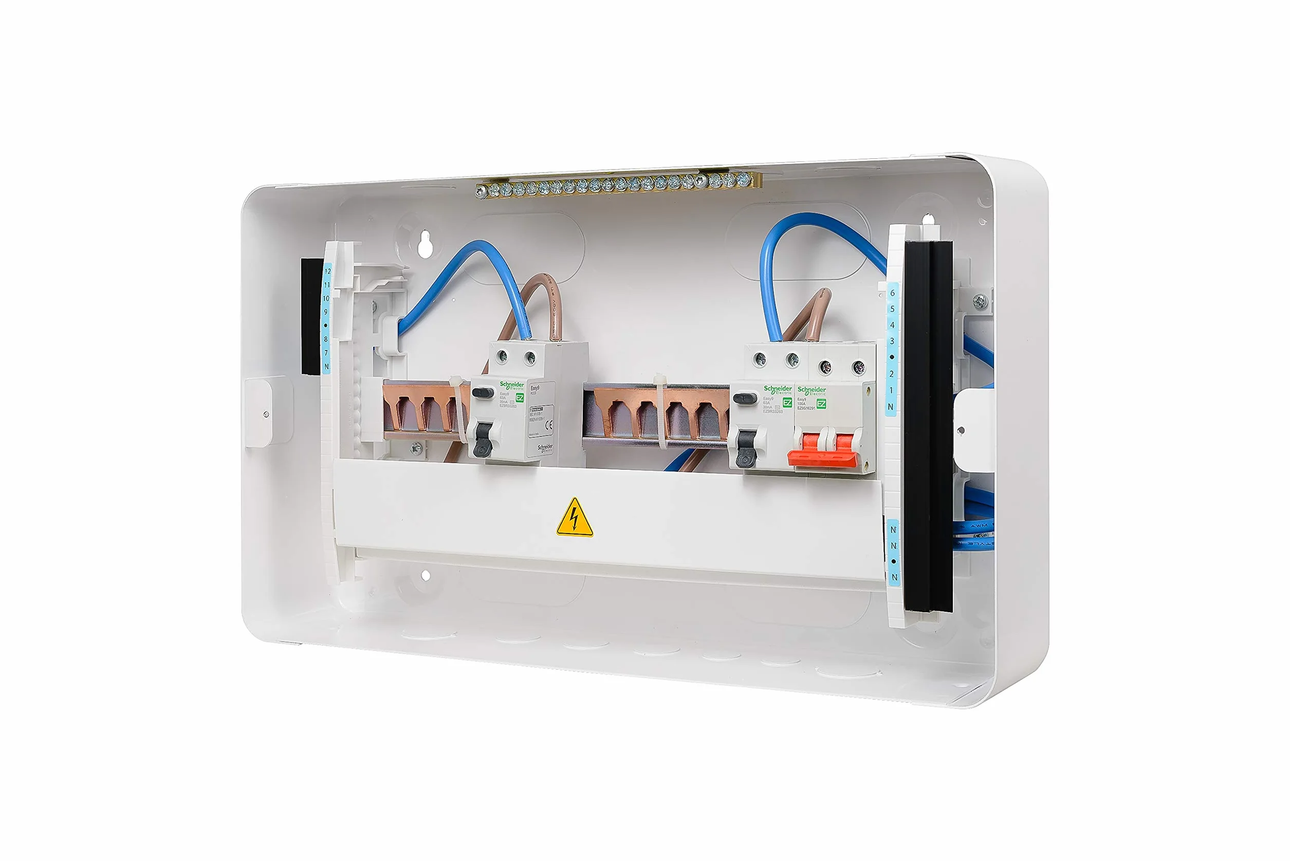 Schneider Electric Easy9+ jednostka konsumencka 6+6 100 A główny przełącznik 2 x 63A RCD montaż powierzchniowy metal EZ9ER6R6MCU