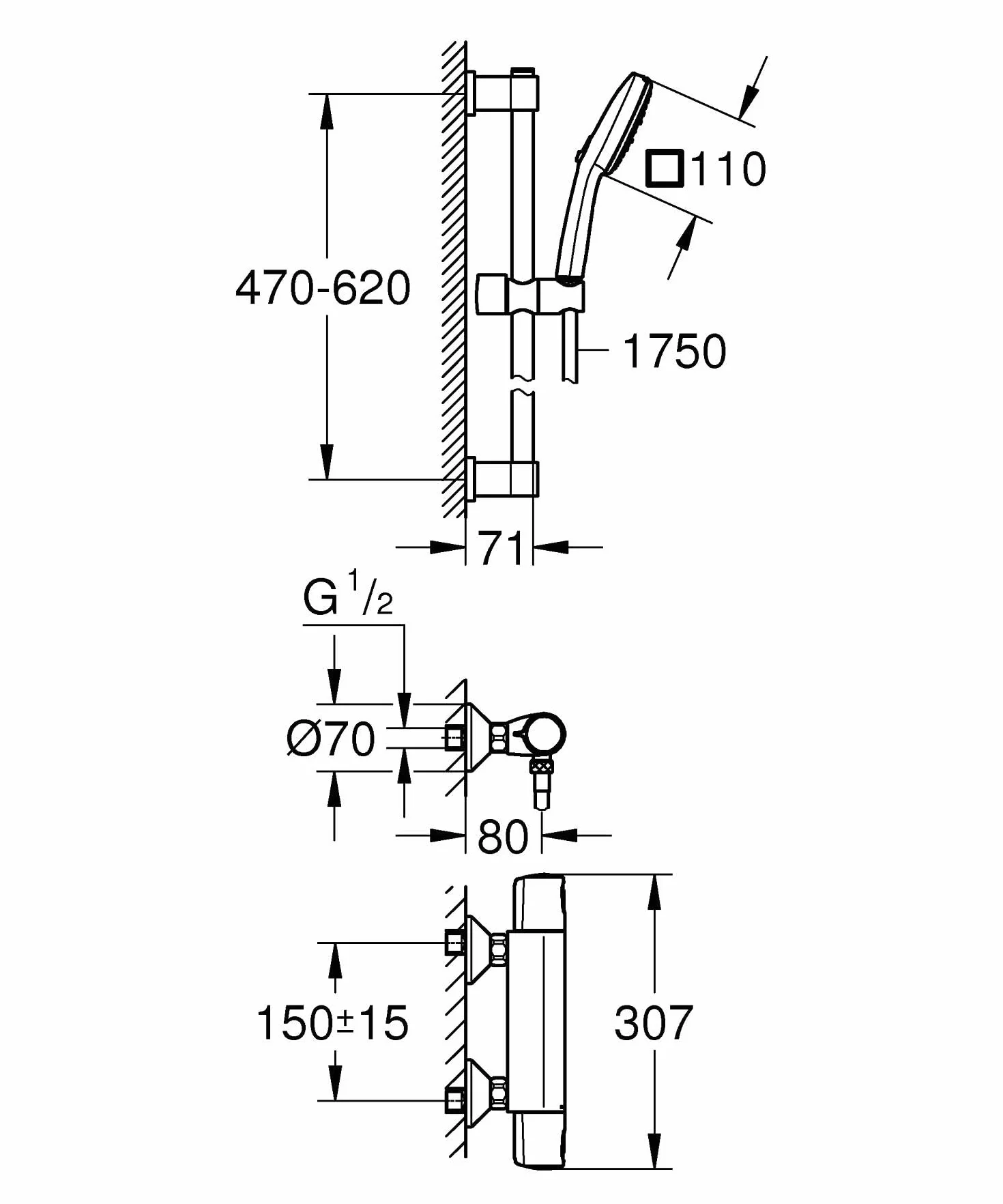 GROHE Precision Trend zestaw prysznicowy z termostatem 8 l/min CoolTouch drążek 60 cm