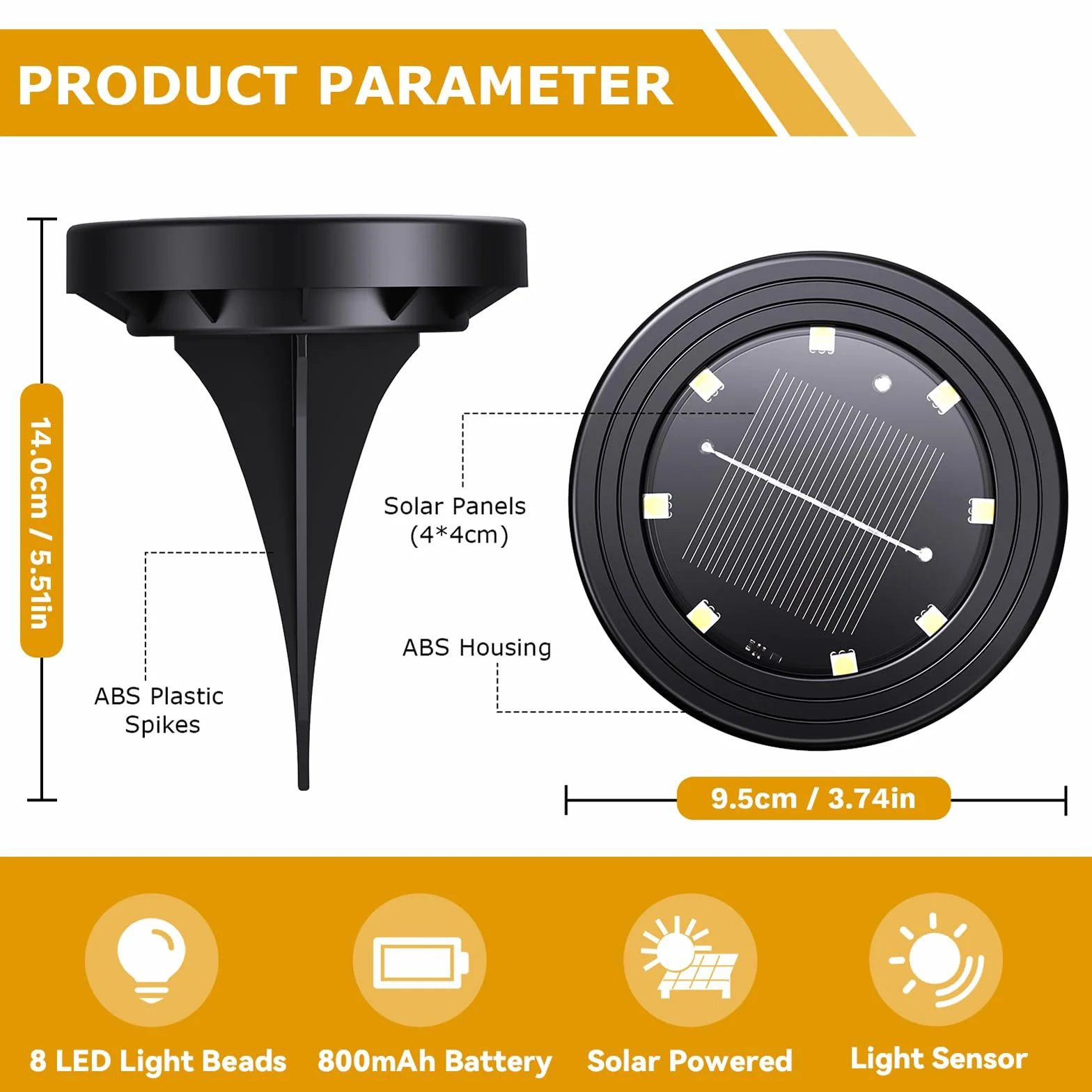 NIBSHOOM 8 sztuk zewnętrznych lamp solarnych IP68 z 8 LED, ciepłe białe do ogrodu