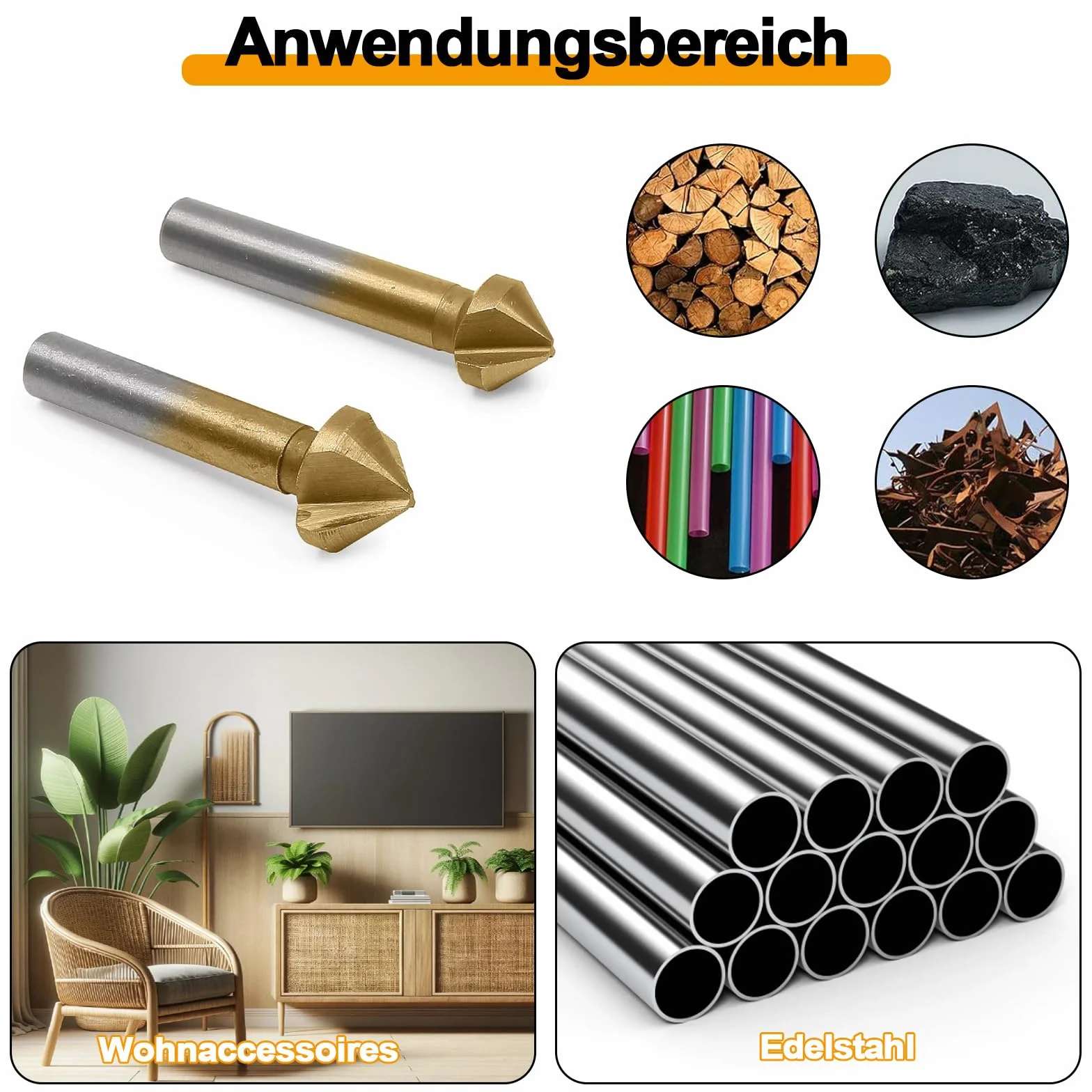 Zestaw pogłębiaczy stożkowych 6 sztuk do stali nierdzewnej, żeliwa, aluminium, miedzi, tworzywa sztucznego