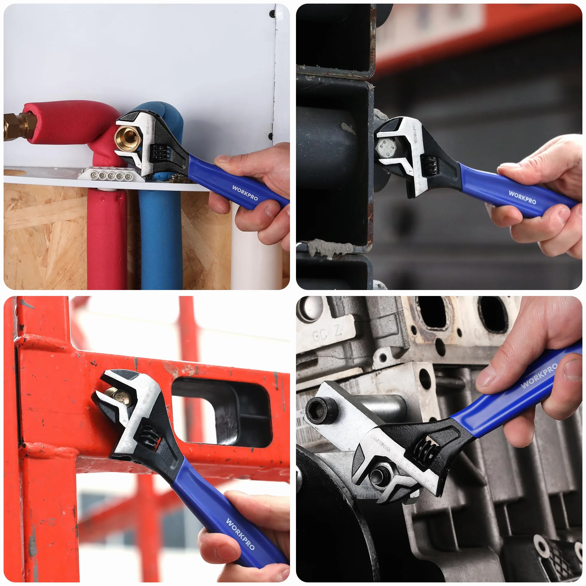 WORKPRO Klucz francuski 200 mm nastawny ze stali Cr-V uchwyt dwuskładnikowy