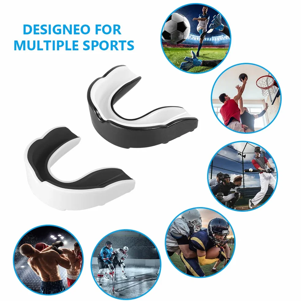 Flintronic 2 szt. sportowa osłona na zęby dla dorosłych z etui, do rugby, boksu, sztuk walki, hokeja MMA, karate, taekwondo i innych sportów kontaktowych (biały + czarny)