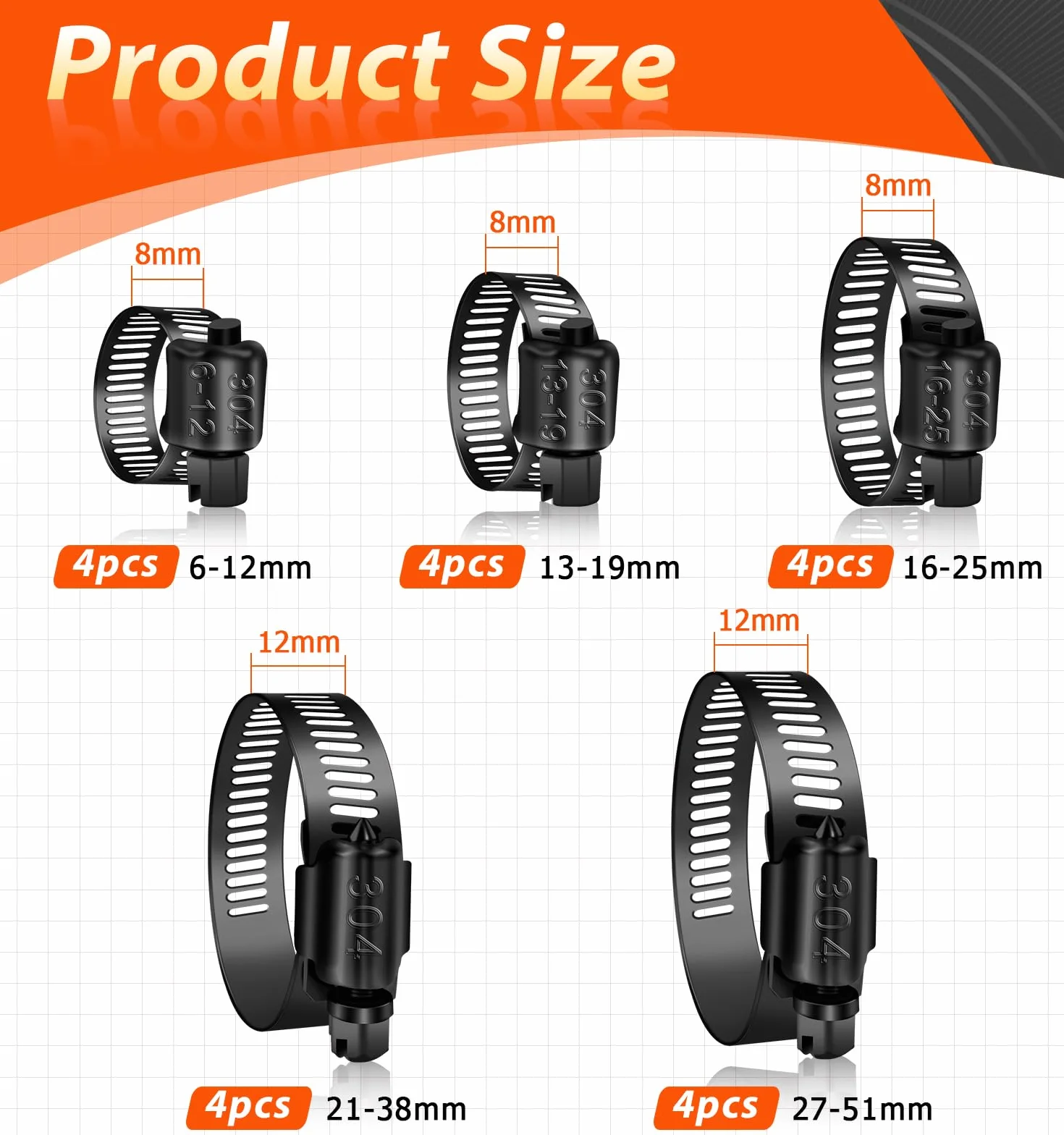 Opaski zaciskowe ze stali nierdzewnej 6-51 mm zestaw 20 szt.