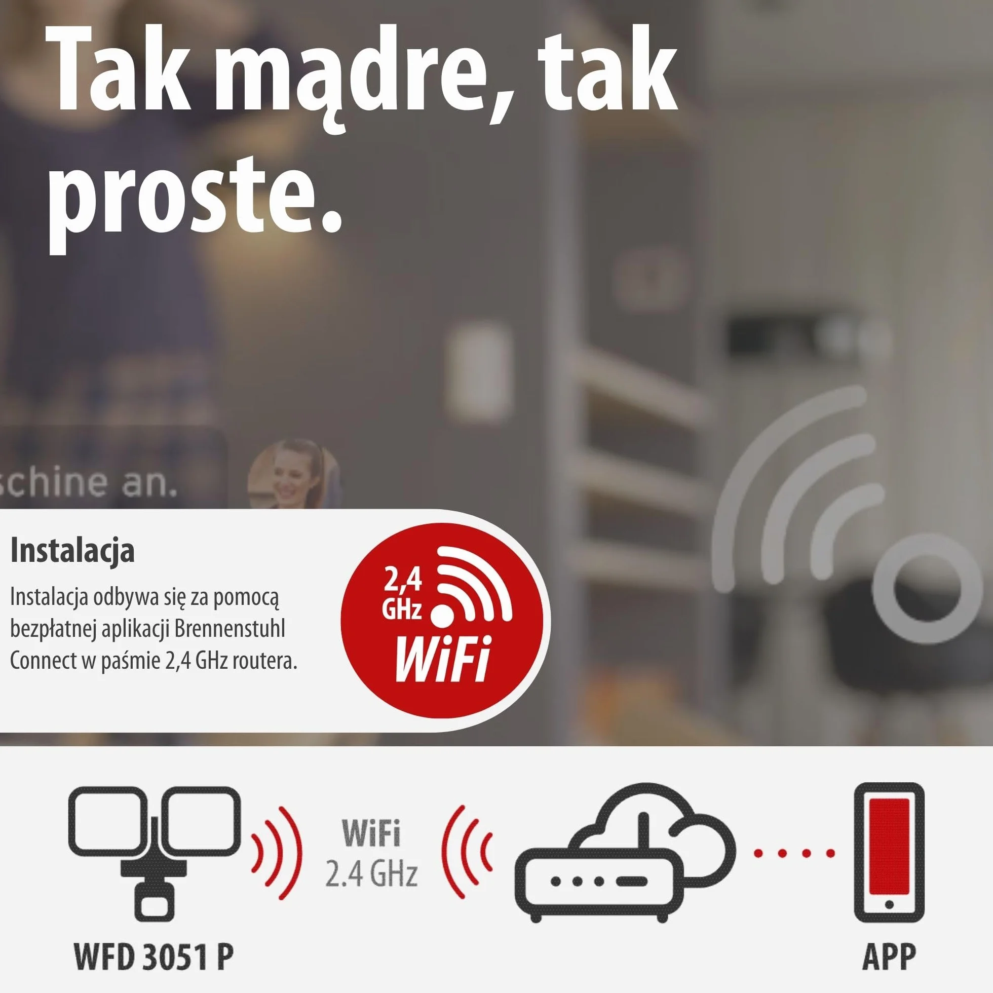 Brennenstuhl Connect WiFi LED Reflektor WFD 3051 P 36W 4300lm IP54 z czujnikiem ruchu