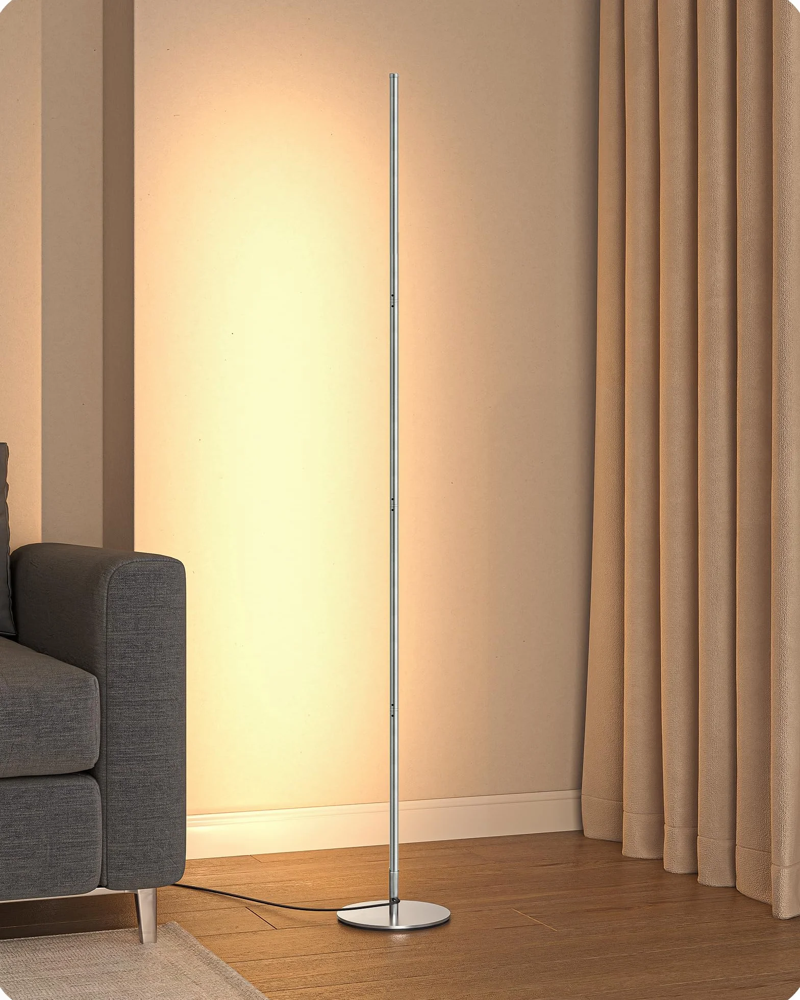 EDISHINE Lampa stojąca do salonu, lampa stojąca LED, ściemniana, 3000 K, ciepła biel, lampa stojąca z funkcją pamięci, regulacja wysokości 146 cm, nowoczesna lampa stojąca do sypialni i biura, srebrna