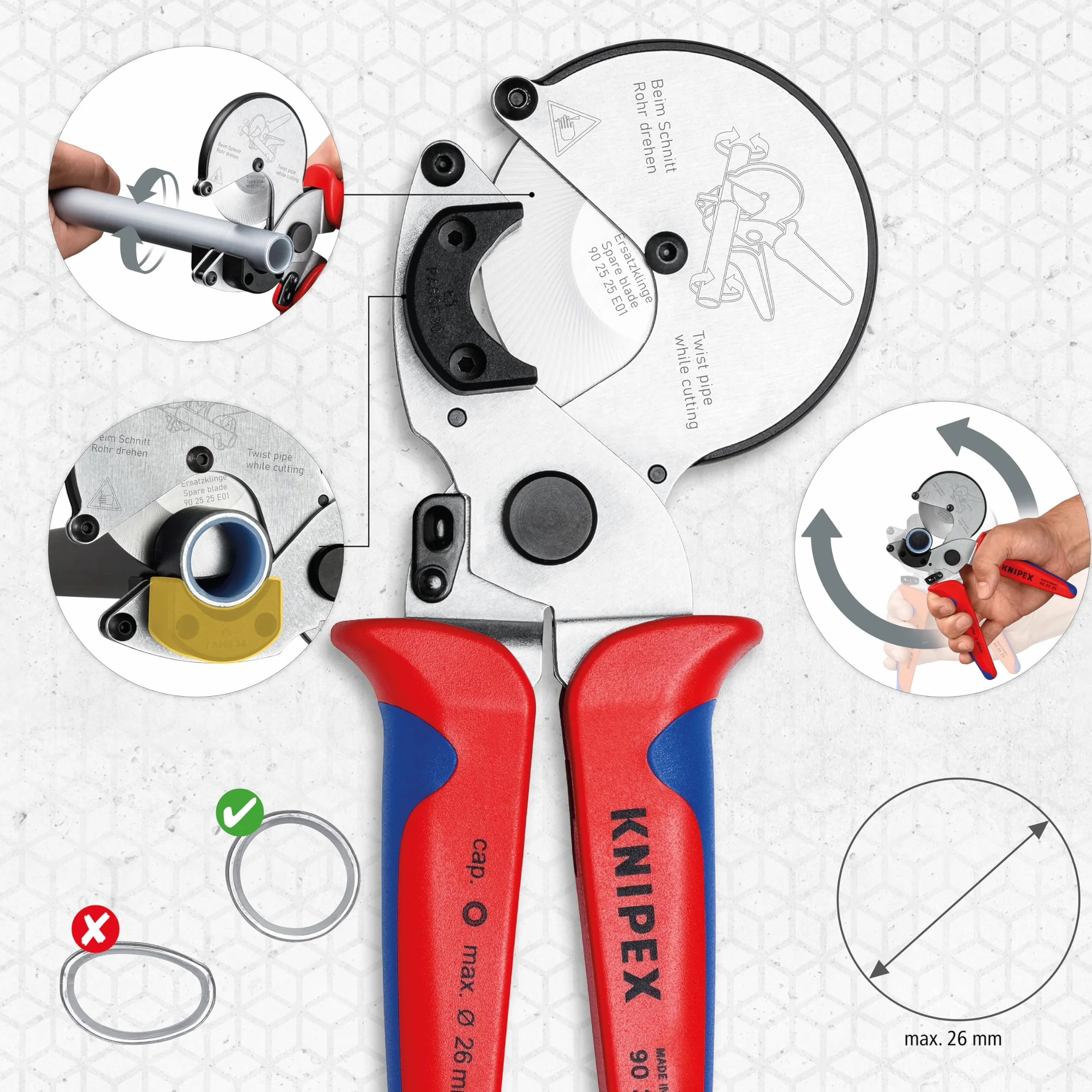 KNIPEX Obcinak do rur kompozytowych i z tworzywa sztucznego chromowany 210 mm 90 25 25