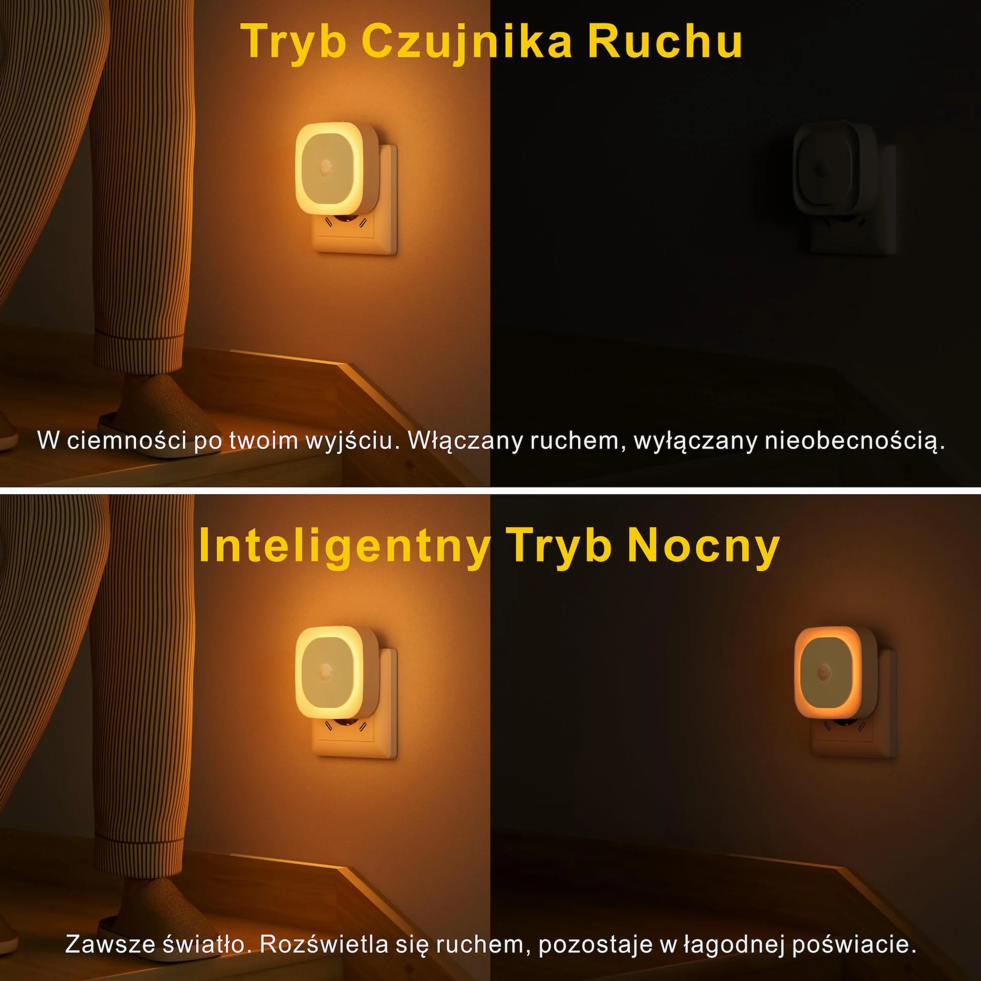 YUNLEX Lampki nocne 2 sztuki ściemniana z czujnikiem ruchu światło pośrednie automatyczne gniazdko dla niemowląt pokoju dziecięcego sypialni korytarza schodów Amber