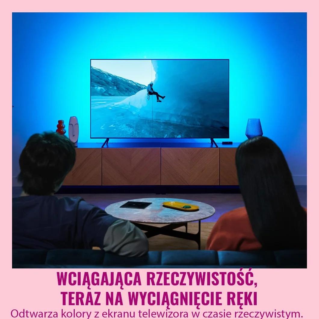 WiZ HDMI Sync Box z taśmą LED do TV, Synchronizuje światło z filmami, HDMI 2.0 4K 60 Hz, RGBIC 75-85 cali, Sterowanie Aplikacją/Głosowe, Google Alexa