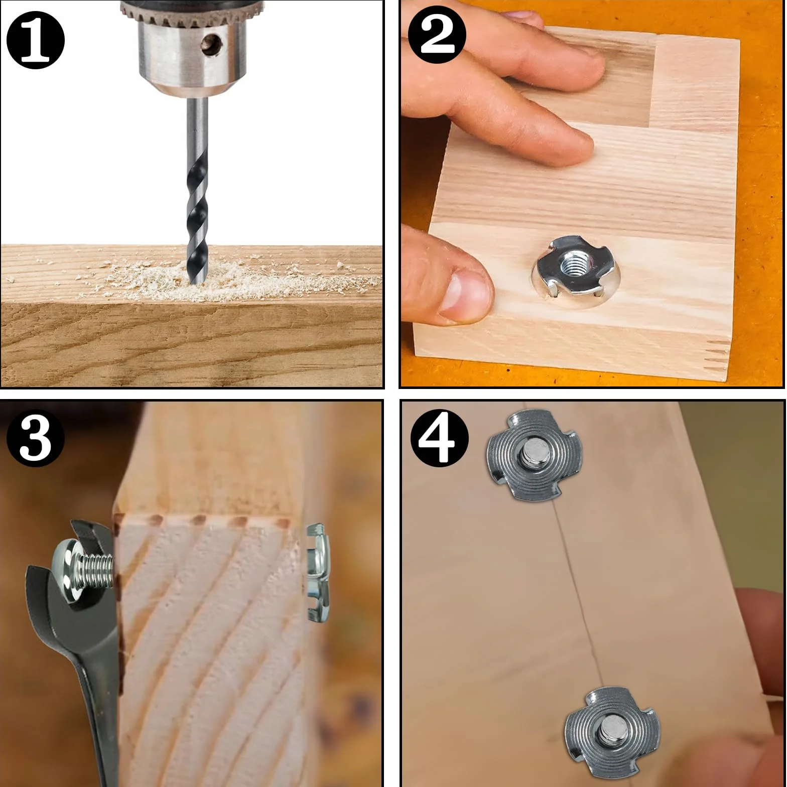 50 sztuk nakrętek wbijanych M10 x 13 mm, ocynkowana, stal węglowa, 4 końcówki do drewna, desek, mebli, rzemieślników, konstrukcji, ścian wspinaczkowych, zestawów śrub, "zrób to sam"