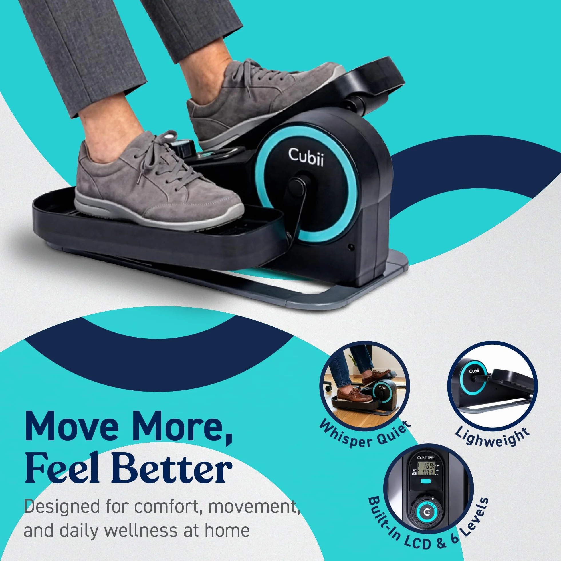 Maszyna eliptyczna Cubii Move - mini rower treningowy, urządzenie do ćwiczeń pod biurkiem z ekranem LCD, regulowany opór, ćwiczenie nóg w pozycji siedzącej dla osób starszych, praca w domu