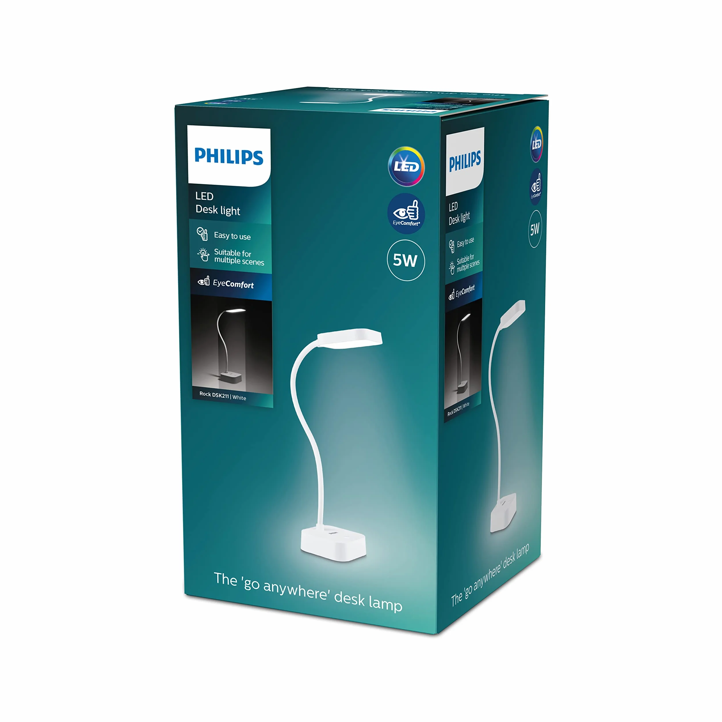 Philips LED Lampka biurkowa Performance Rock DSK211 5W 5000K biała przyciemnianie USB