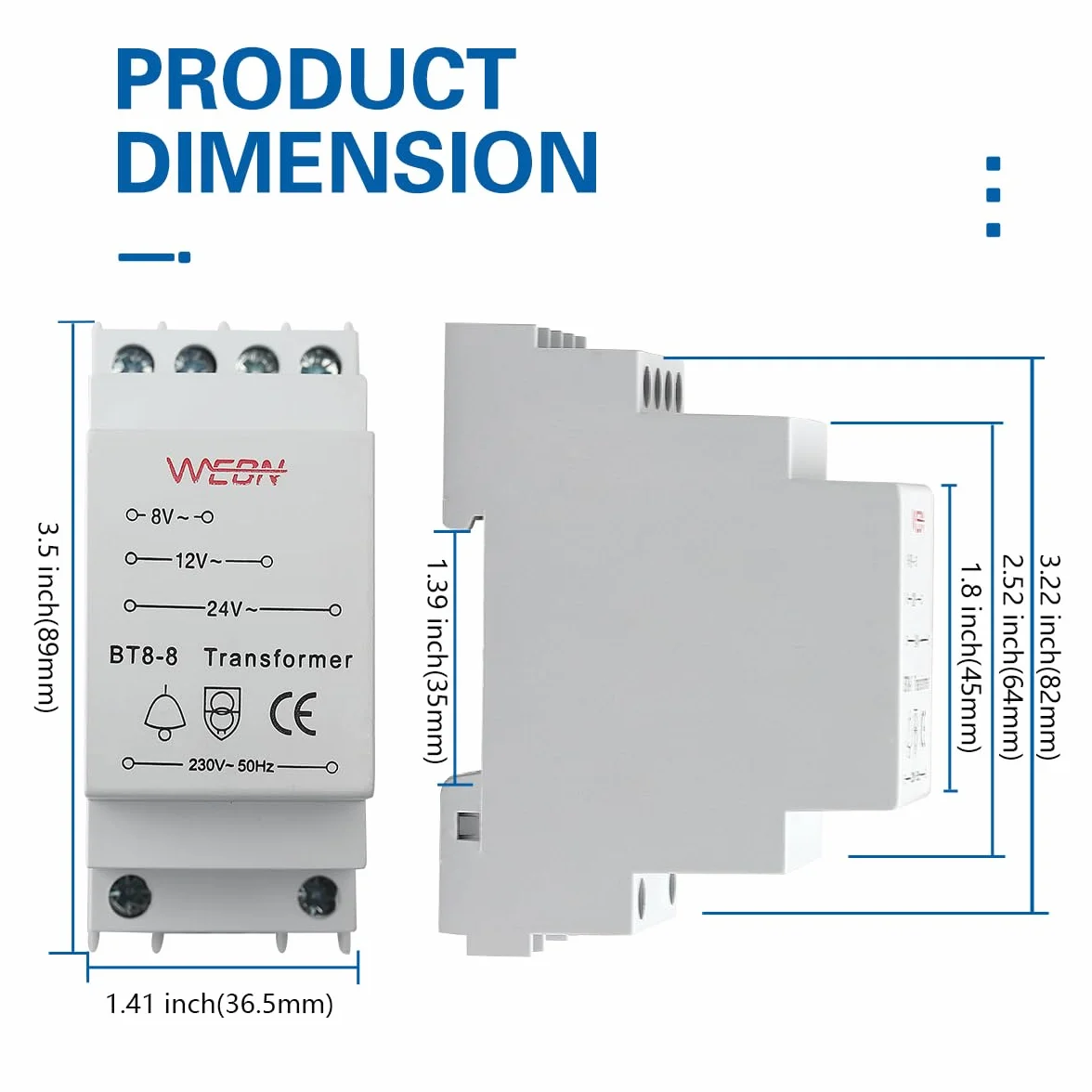BT8-8 transformator dzwonka do drzwi napięcie znamionowe 230/240 V AC 50/60 Hz dopuszczenie IP20 CE
