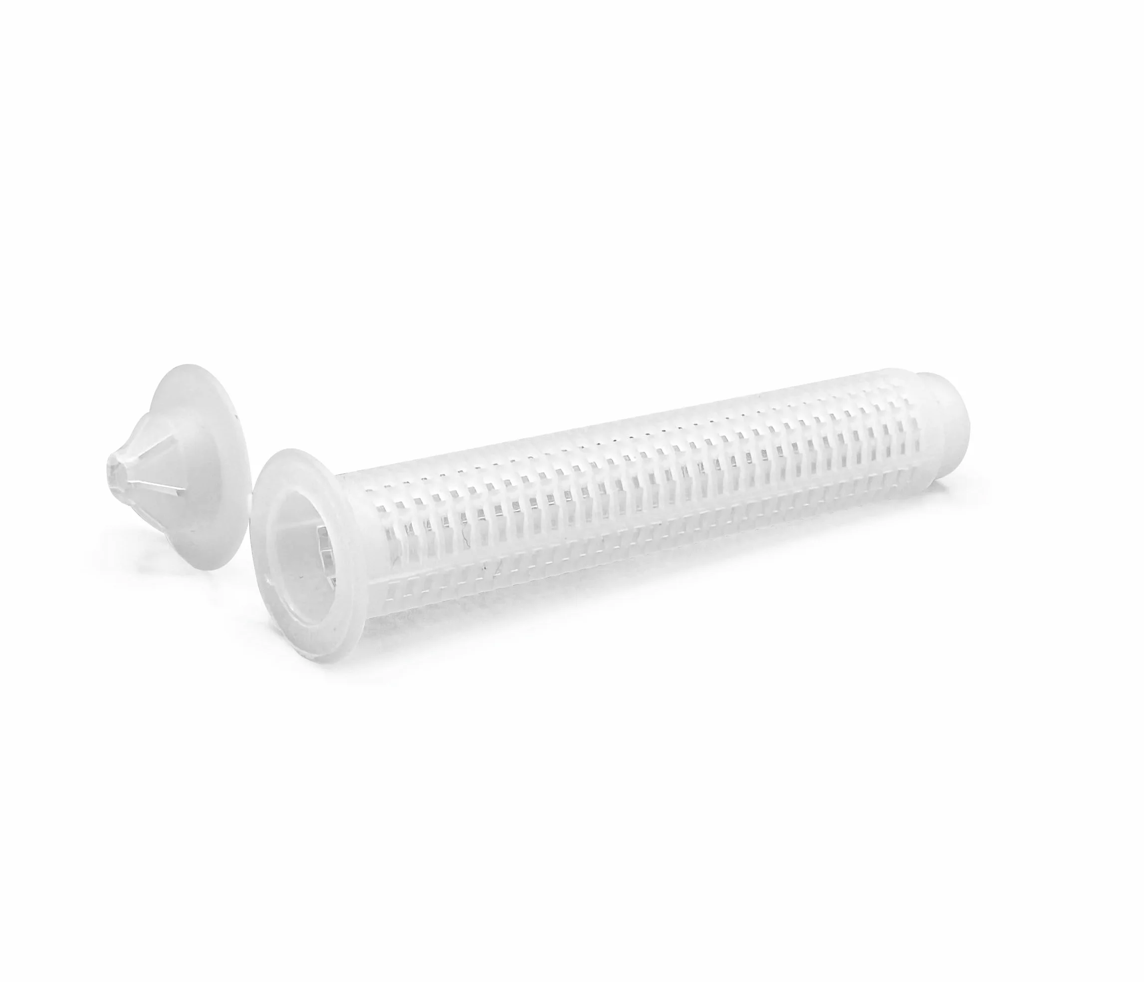 Nylonowe sito do mocowania kotwiczenia chemicznego na cegły/pustym betonie. Wymiary: 12 x 80 mm dla pręta gwintowanego M6 / M8 (8 sztuk)
