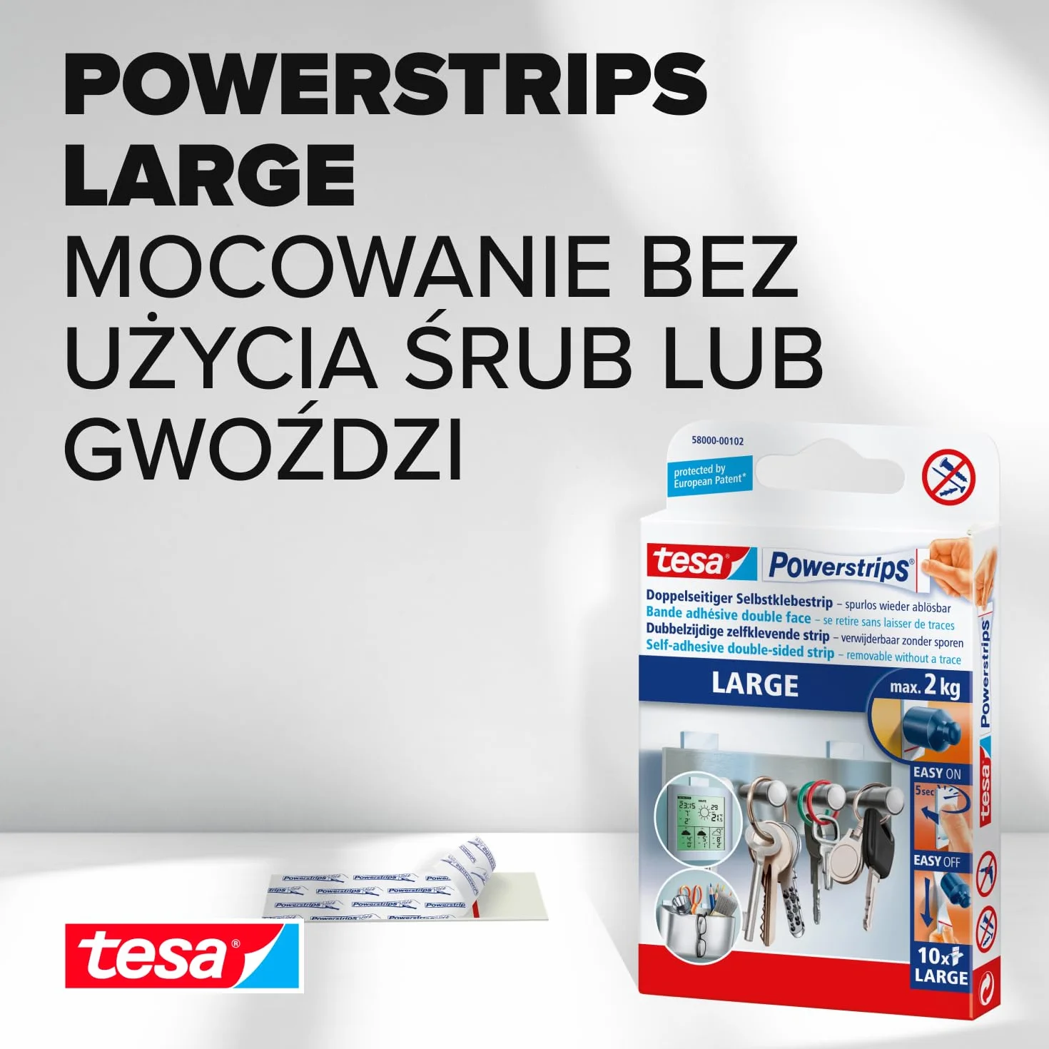 tesa Powerstrips Szerokie zdejmowane zakładki samoprzylepne do gładkich powierzchni 2,0 kg 3 opakowania po 10 sztuk