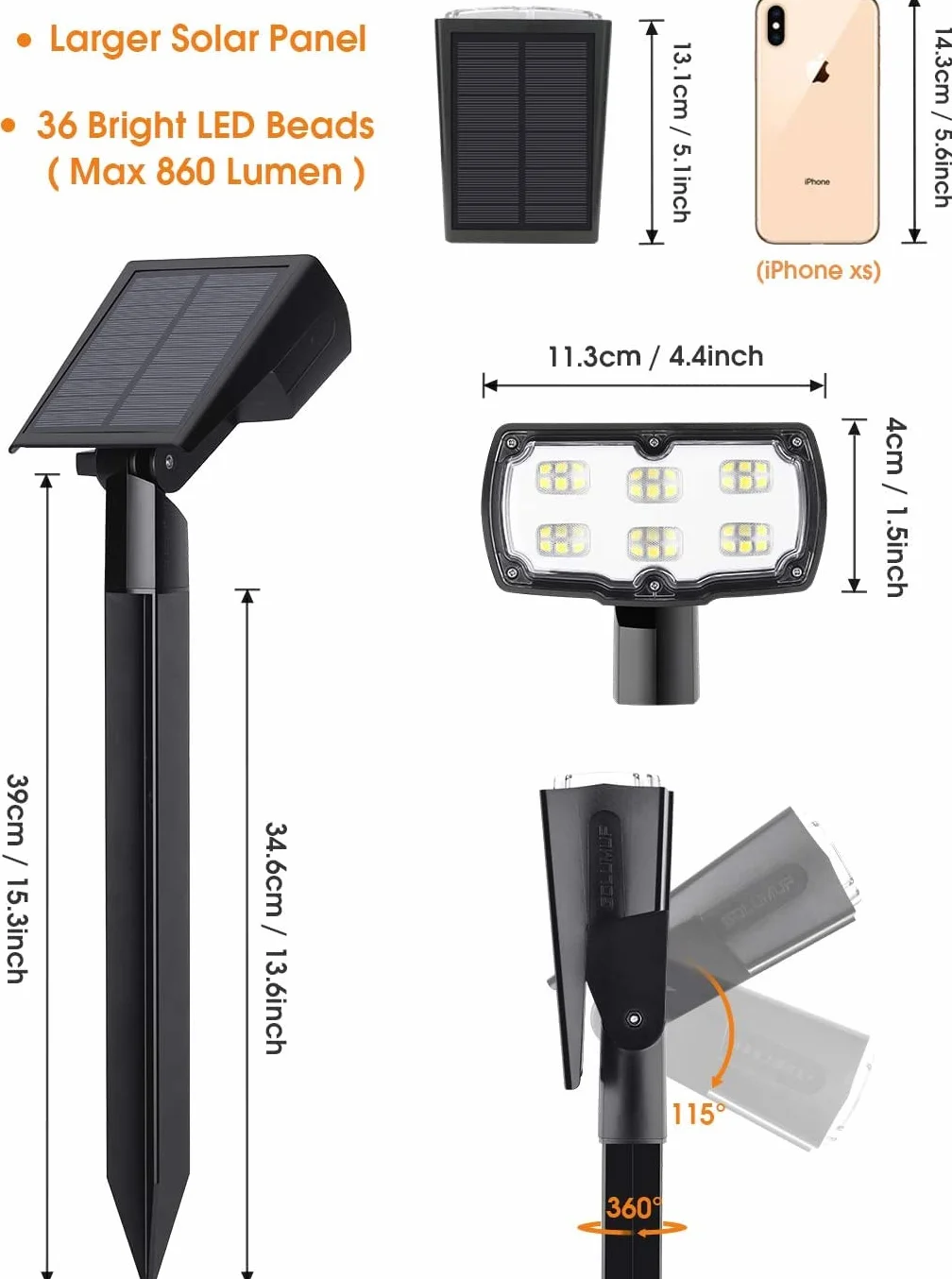 Solarne lampy ogrodowe LED 36 diod IP67 6 sztuk zimna biel