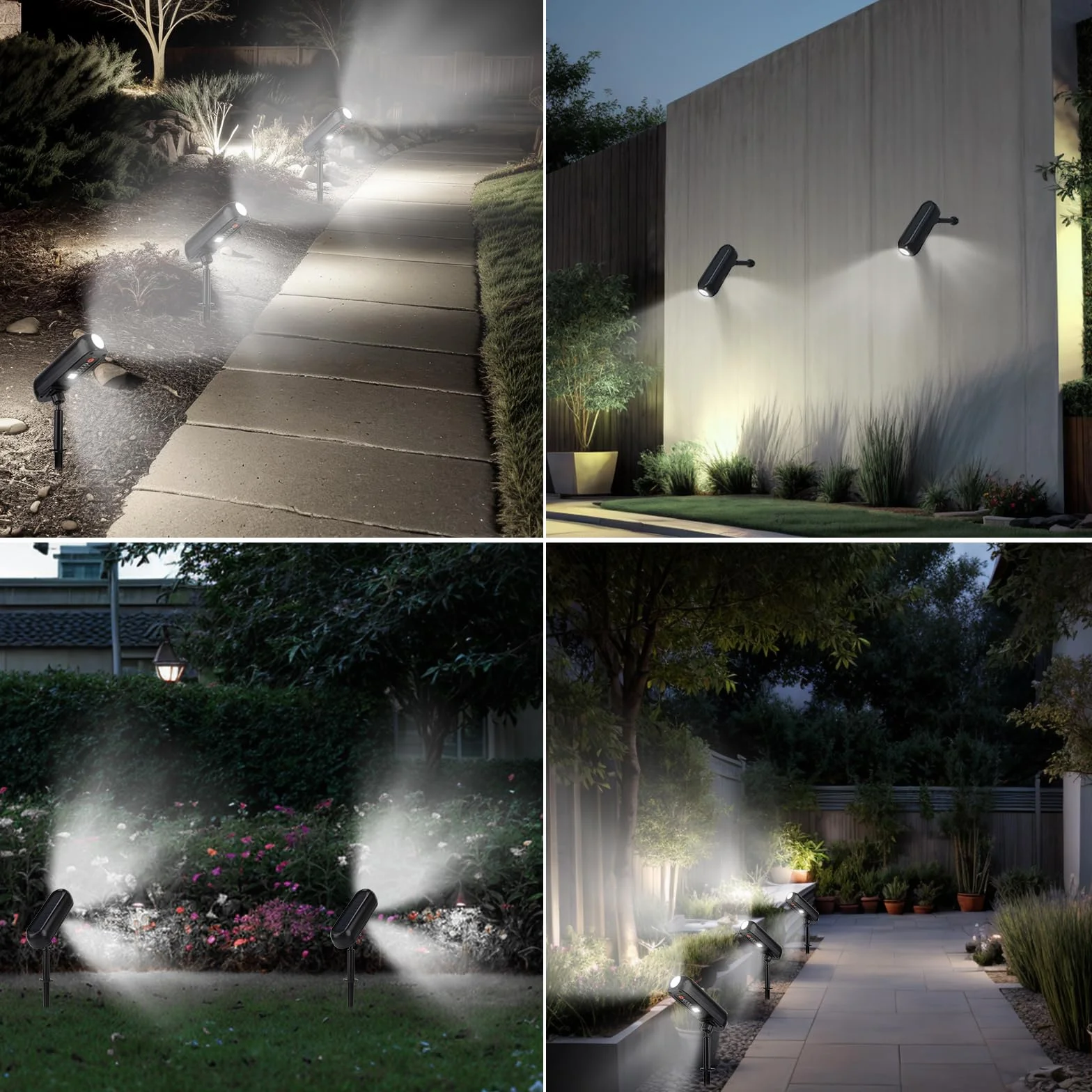 T-SUN Zewnętrzna lampa solarna IP65 6000K 4 sztuki, wodoodporna lampa ogrodowa, 2 tryby oświetlenia