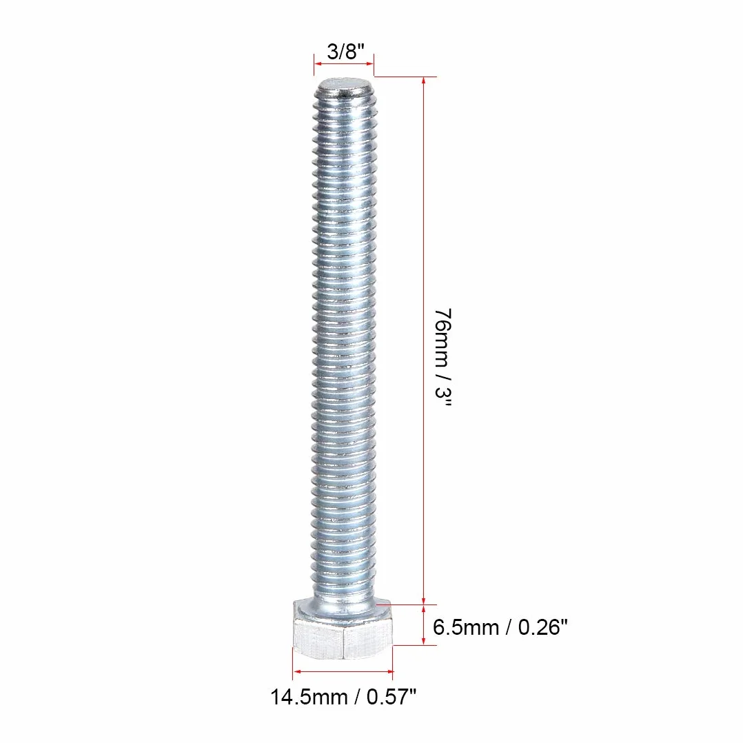 sourcing map 3/8-16 * 3'' Śruba z łbem sześciokątnym Carbon klasa 5 UNC 5pc czarny