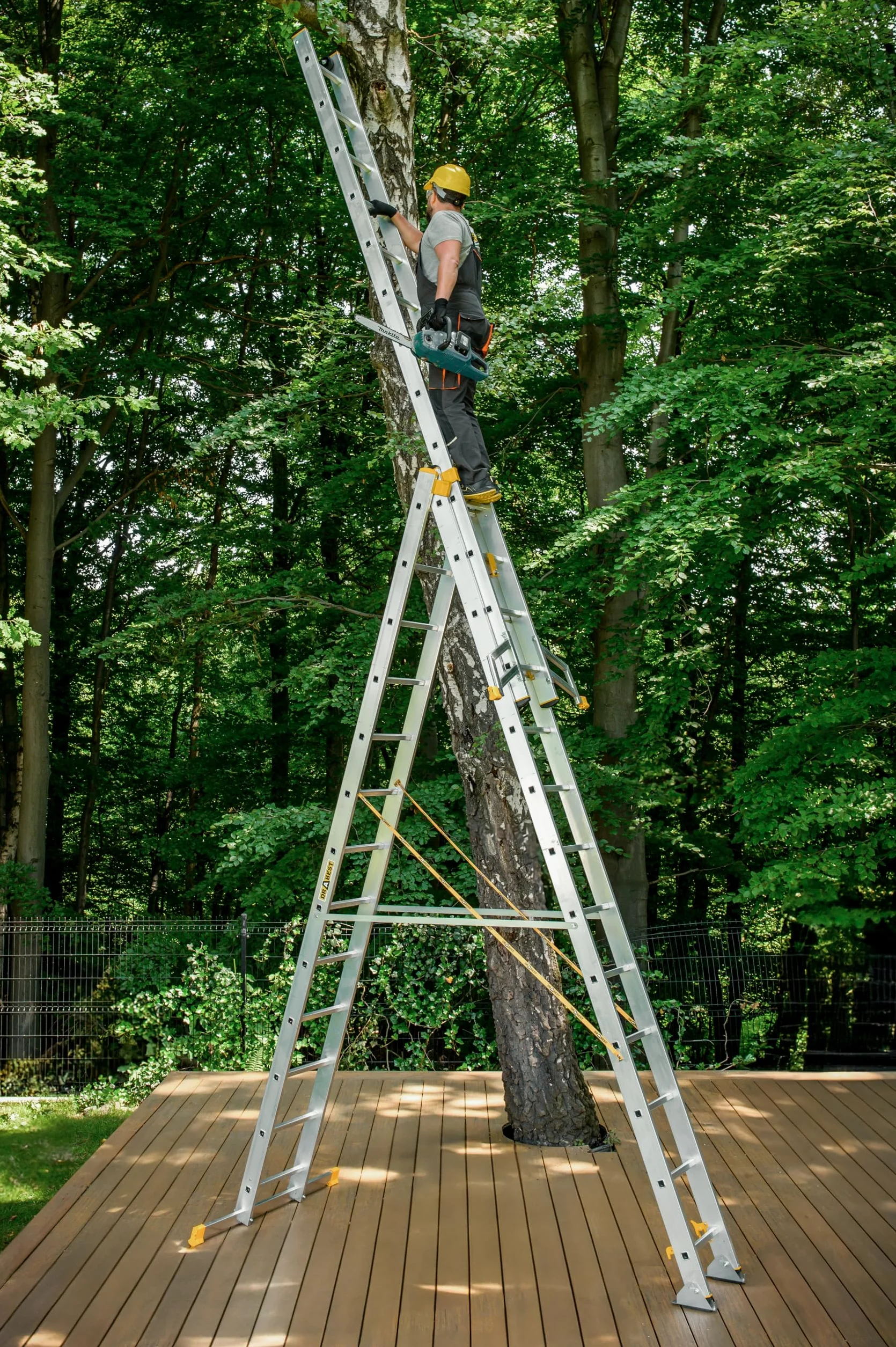 DRABEST MAX aluminiowa drabina profesjonalna 3x13 stopni 9,37 m 150 kg 3-częściowa