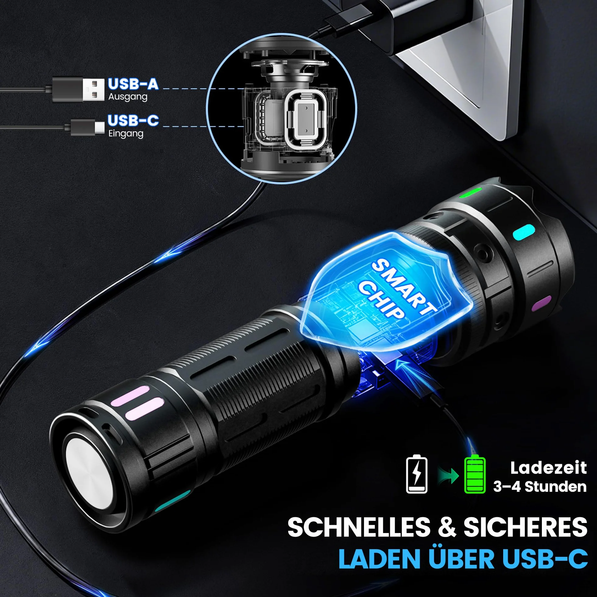 VASTFIRE Latarka LED Taktyczna 500000 Lumenów 30W Wodoodporna IP67 z Wyświetlaczem LCD