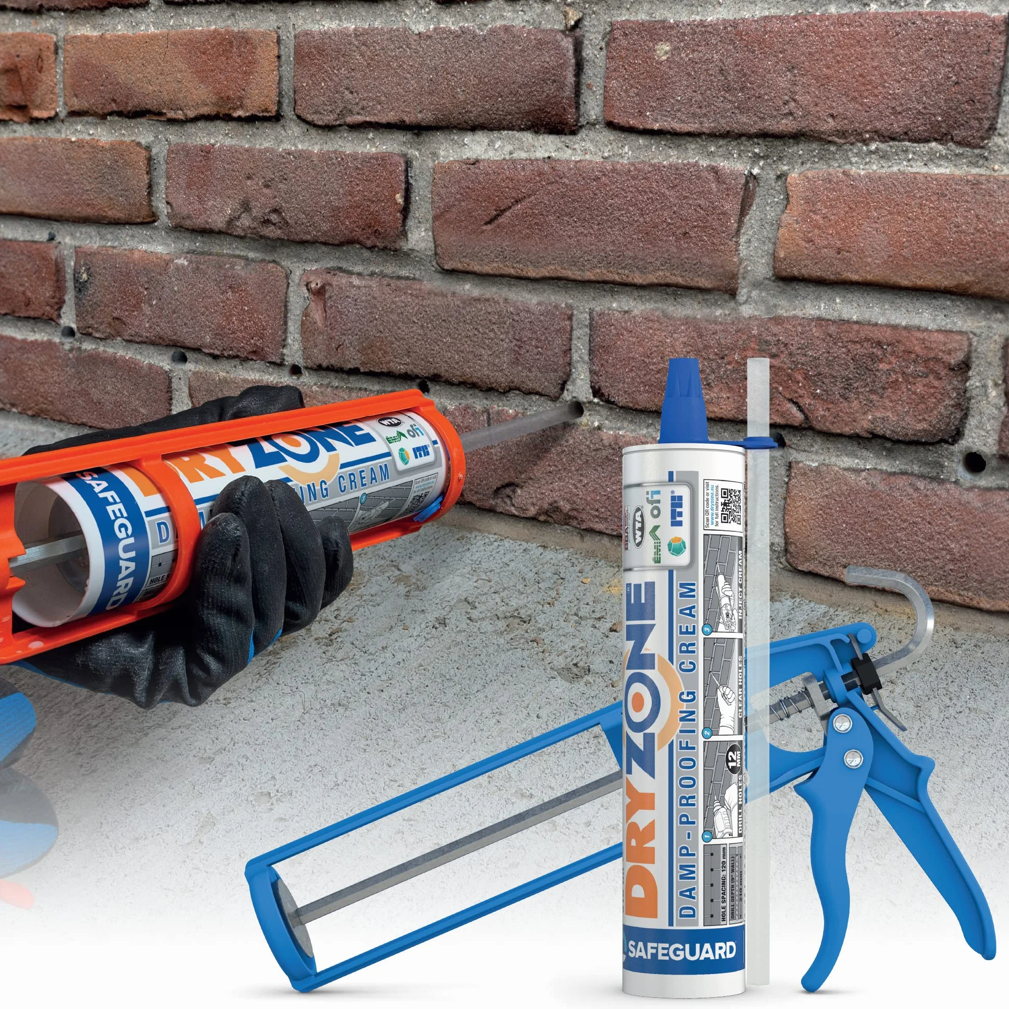 Dryzone Przeciwwilgociowy Krem Iniekcyjny 3x310ml Pistolet do Kitu Wiertło 12mm