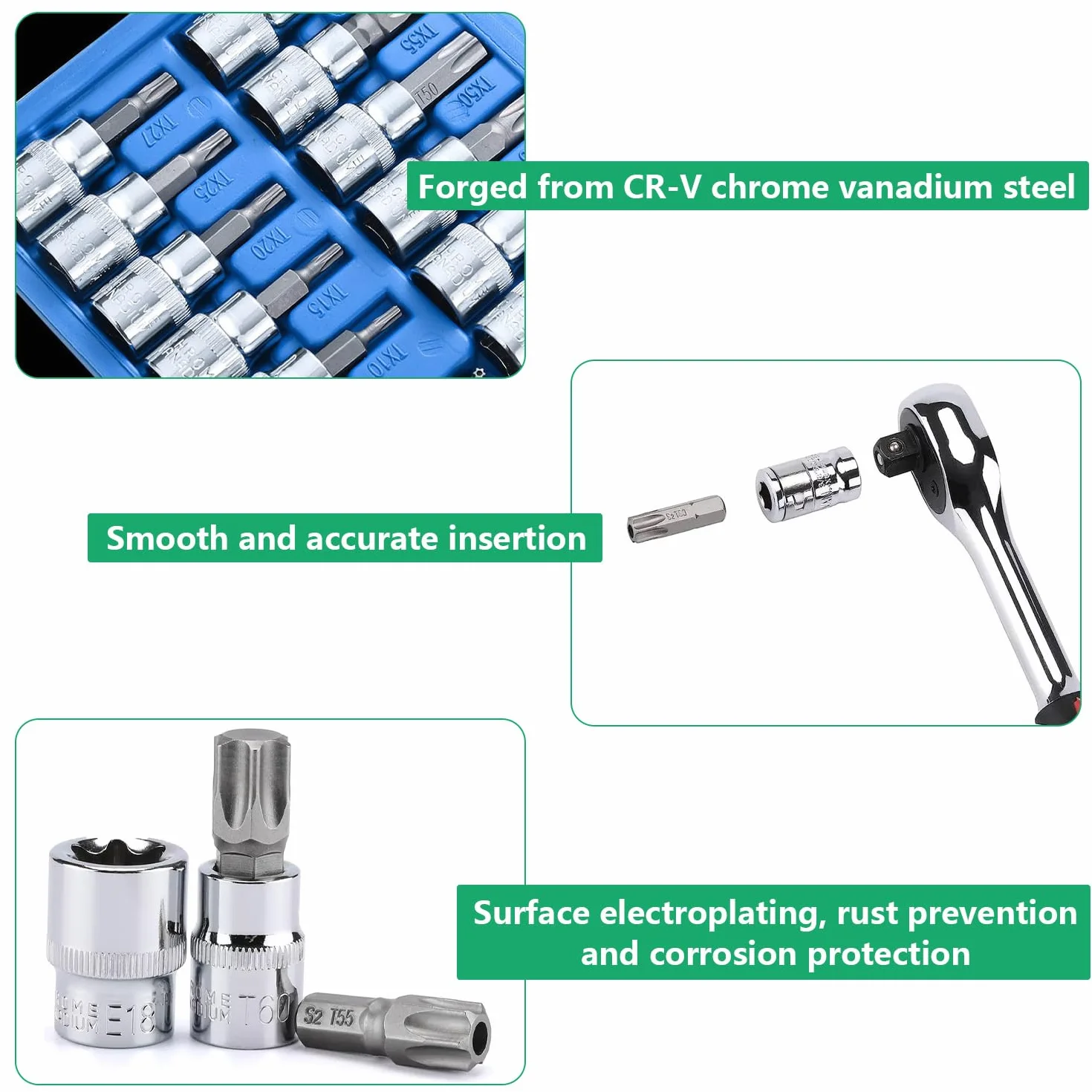 Zestaw 34 kluczy nasadowych Torx, nasadek Torx, do naprawy samochodu, roweru, niebieski