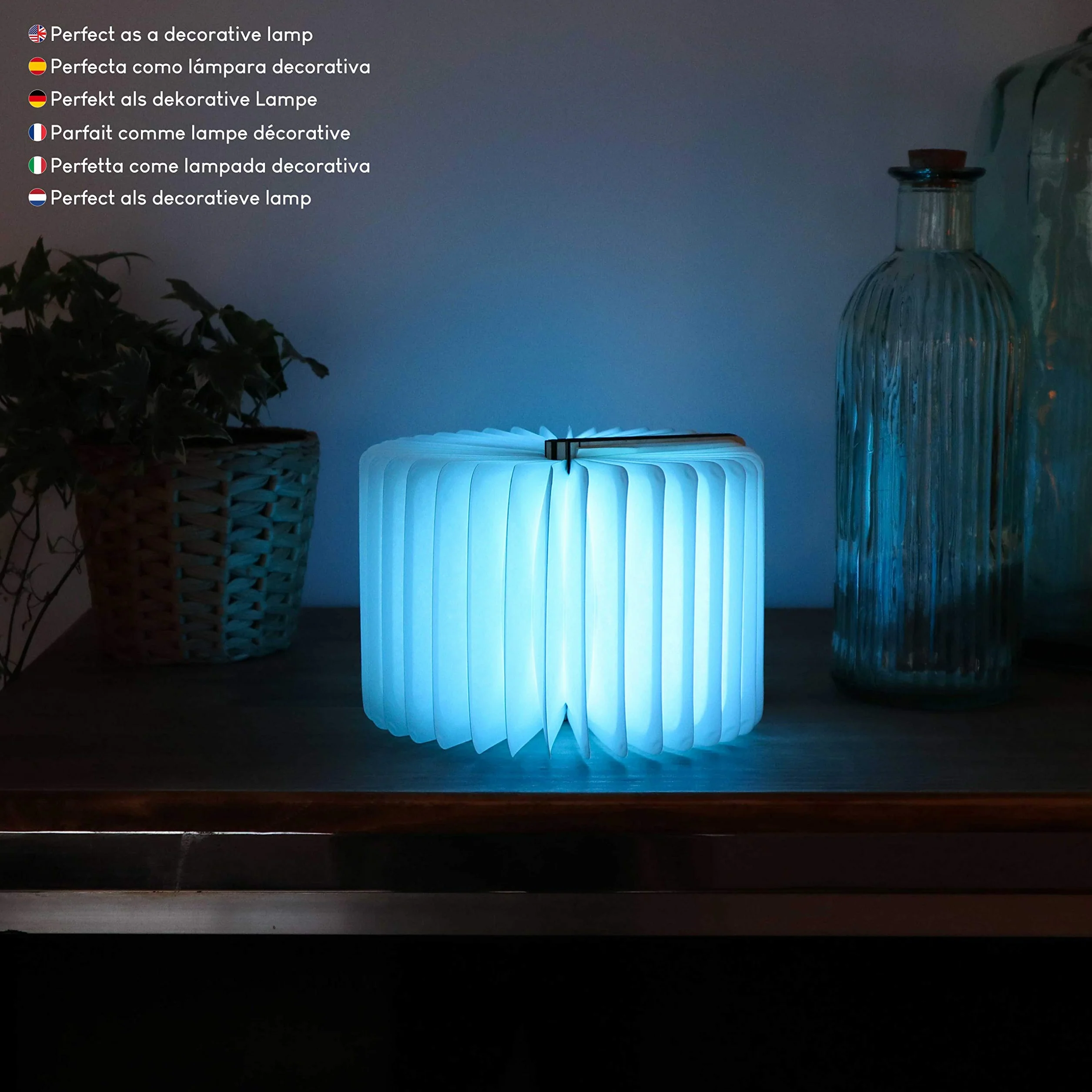 BONNYCO Lampa w Kształcie Książki Drewniana Składana z Pilotem 16 Kolorów Czasomierzem LED Stołowa Lampka Nocna