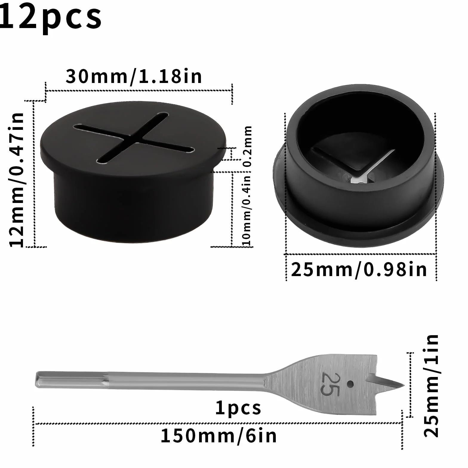 Przepust kablowy silikonowy 25 mm czarny 12 sztuk z wiertłem