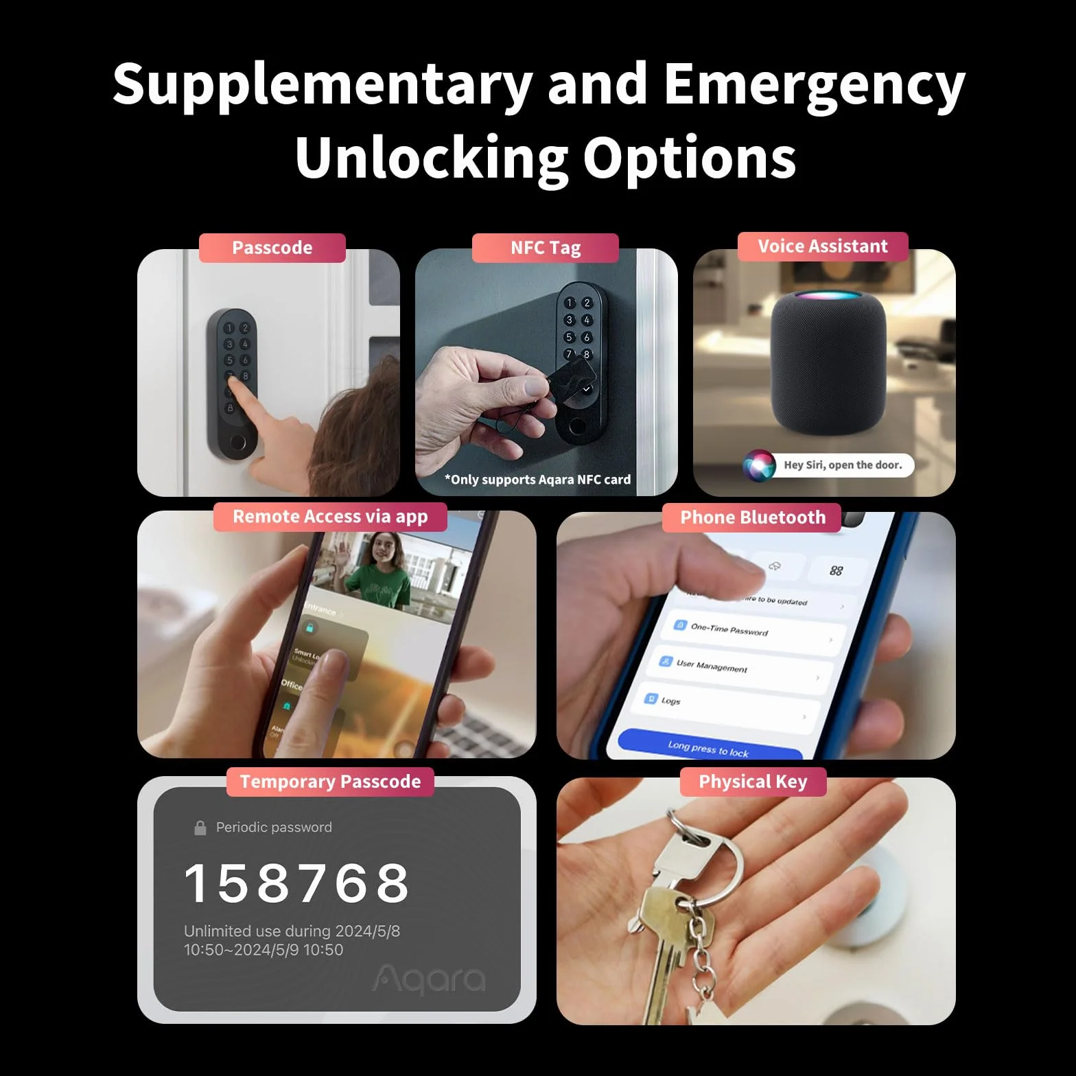 Aqara Inteligentny Zamek U200 (w zestawie klawiatura na odcisk palca), Matter over Thread, Apple Home Key i Akumulatorem, Obsługuje Apple Home, Google, Alexa i SmartThings, Czarny
