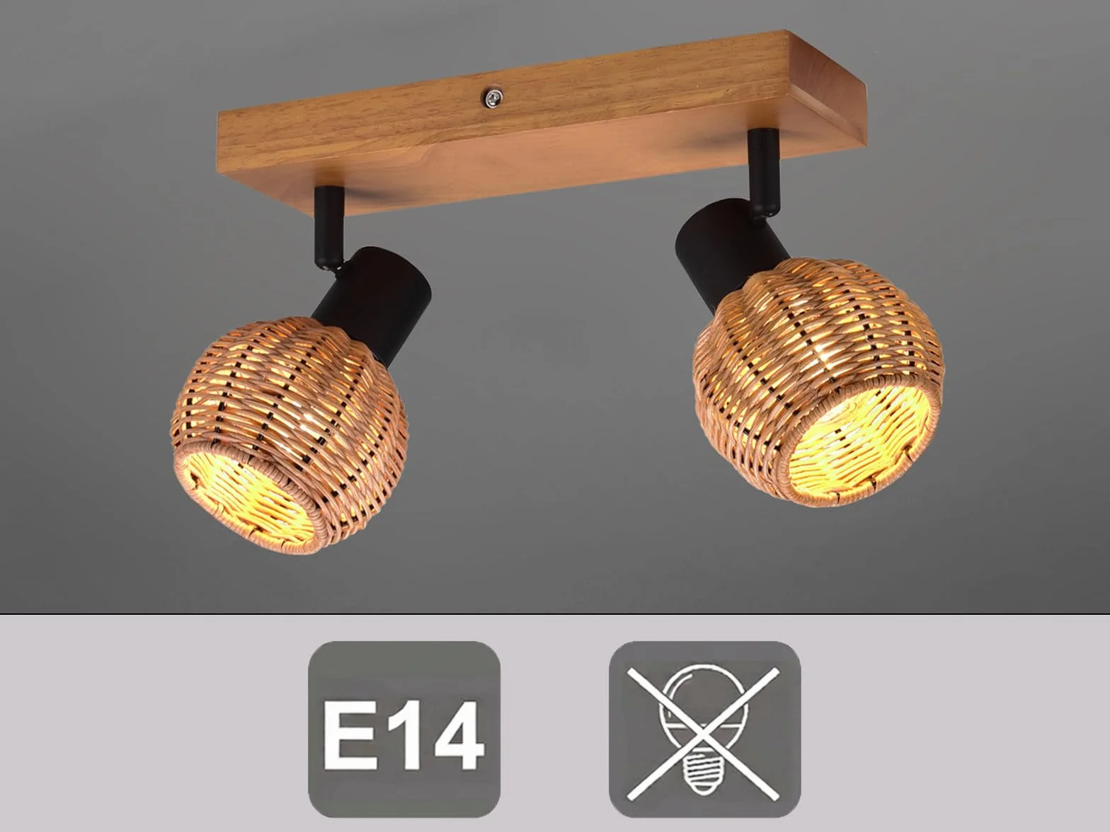 Reflektor sufitowy 2-płomienny Lampa drewniana z abażurami z ratanu naturalnym meineWunschleuchte