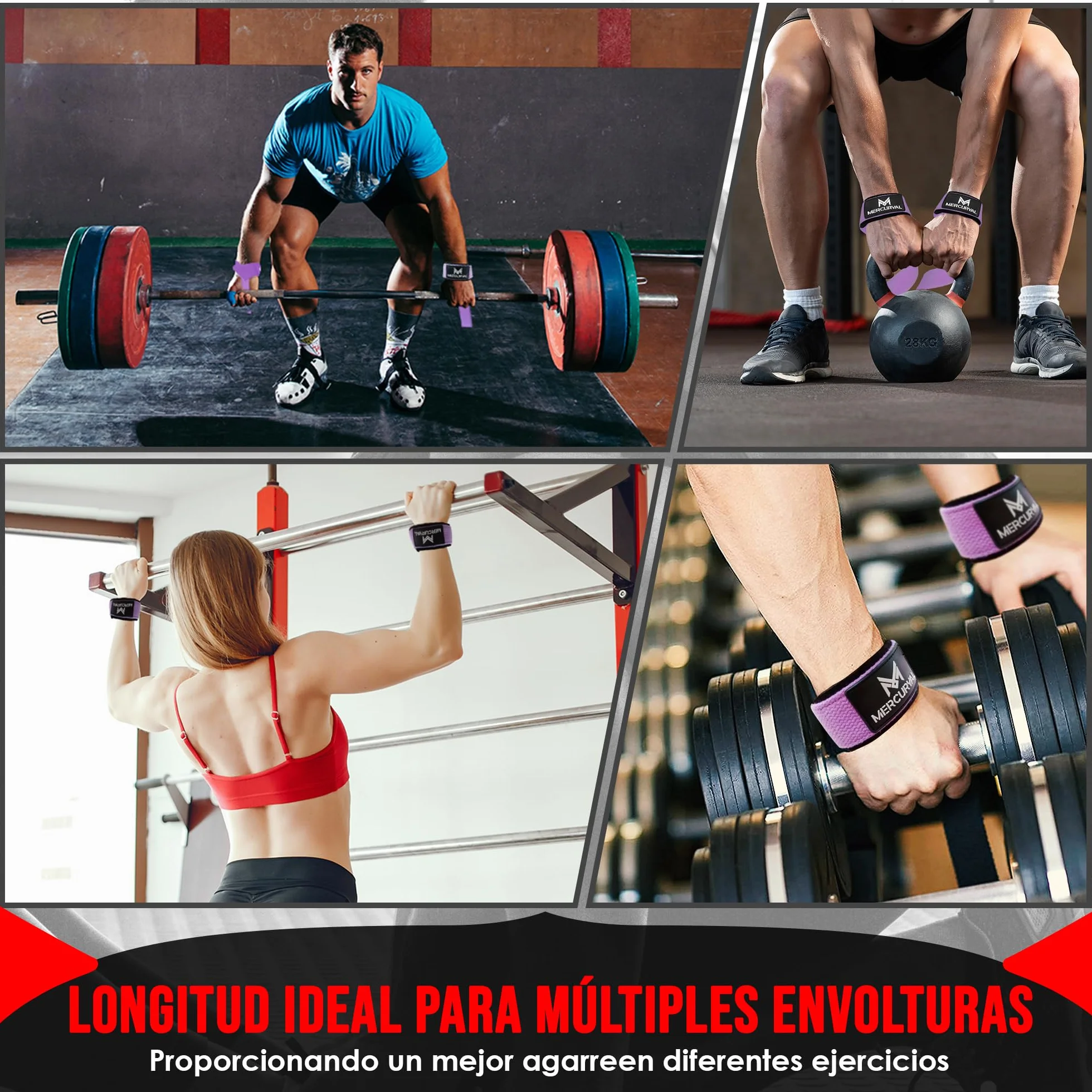 MERCURYAL Pack Straps Gym - Straps Powerlifting - Dodatek do siłowni - Akcesoria do siłowni (Fioletowy)
